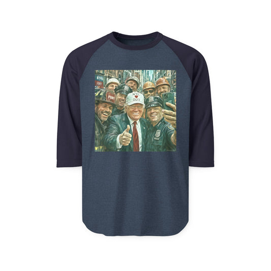 Trump “NYC❤️DJT” Raglan Shirt with Vintage Blue-Collar Selfie Graphic