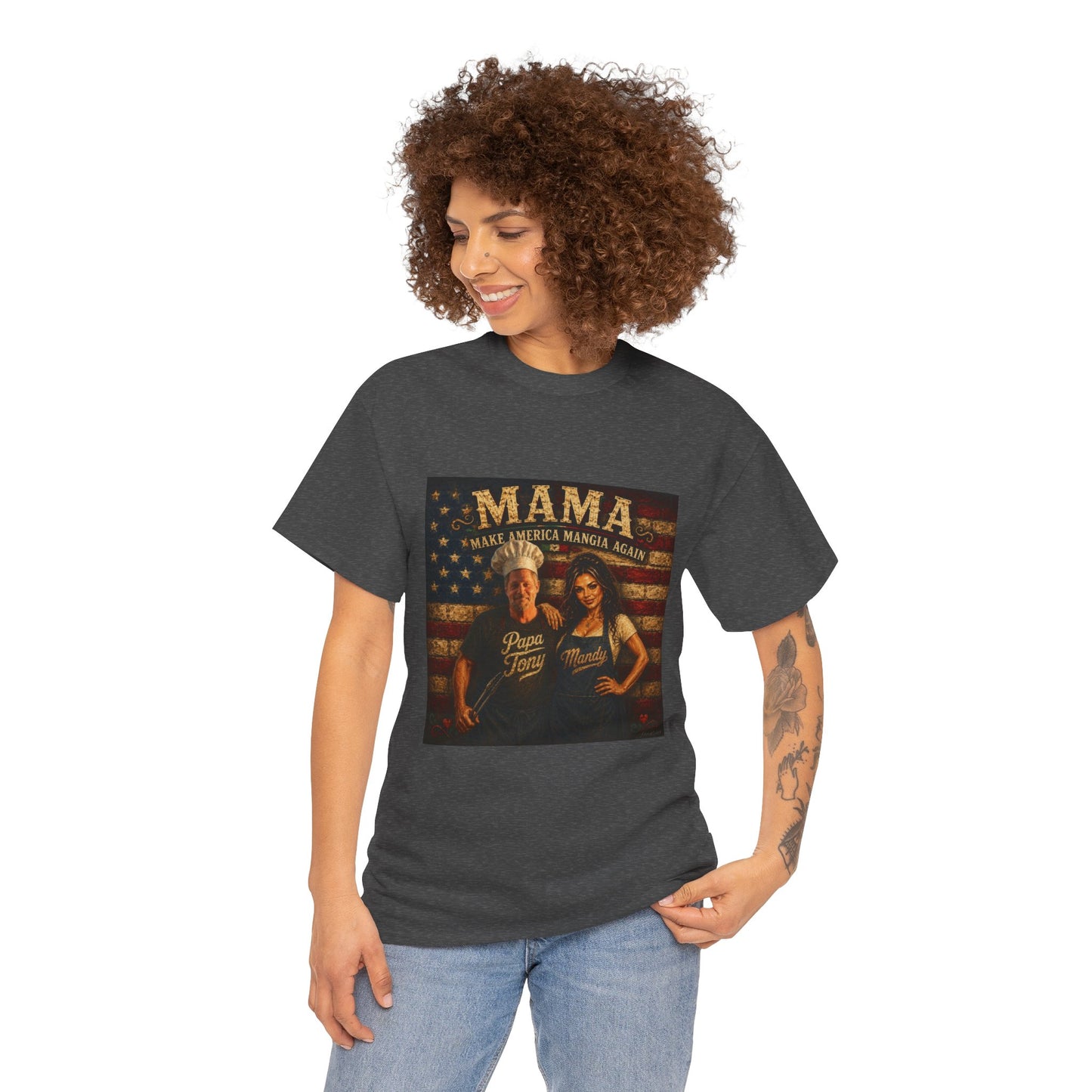 CUSTOM for MANDY—Mama Pizza Team T-Shirt — Retro American Flag Pizza Chef Graphic Tee