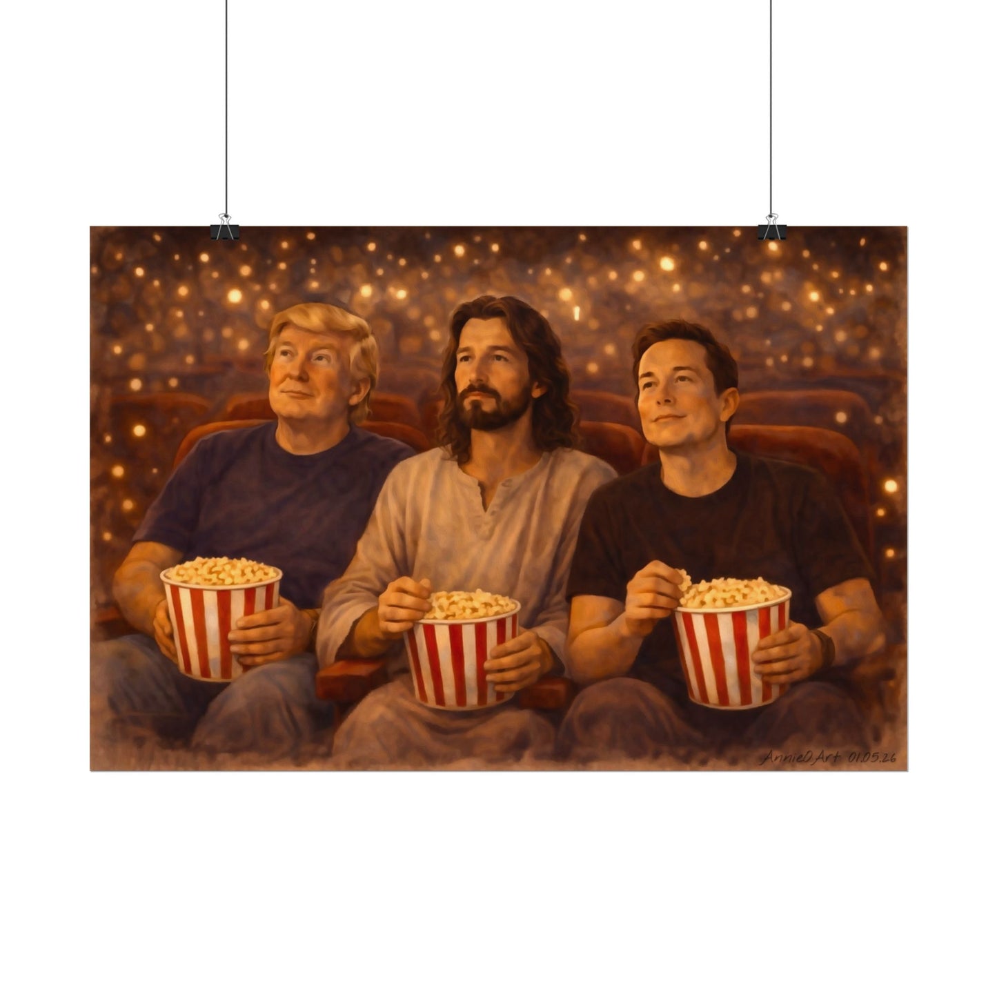 Popcorn Movie Night Poster — Textured Watercolor Matte Art