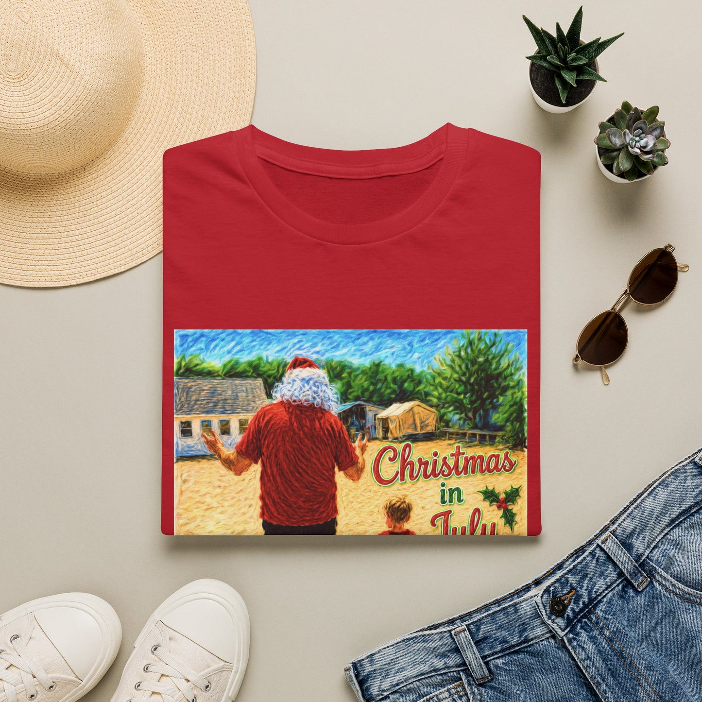 T-Shirt — Christmas in July Santa Beach Graphic Tee