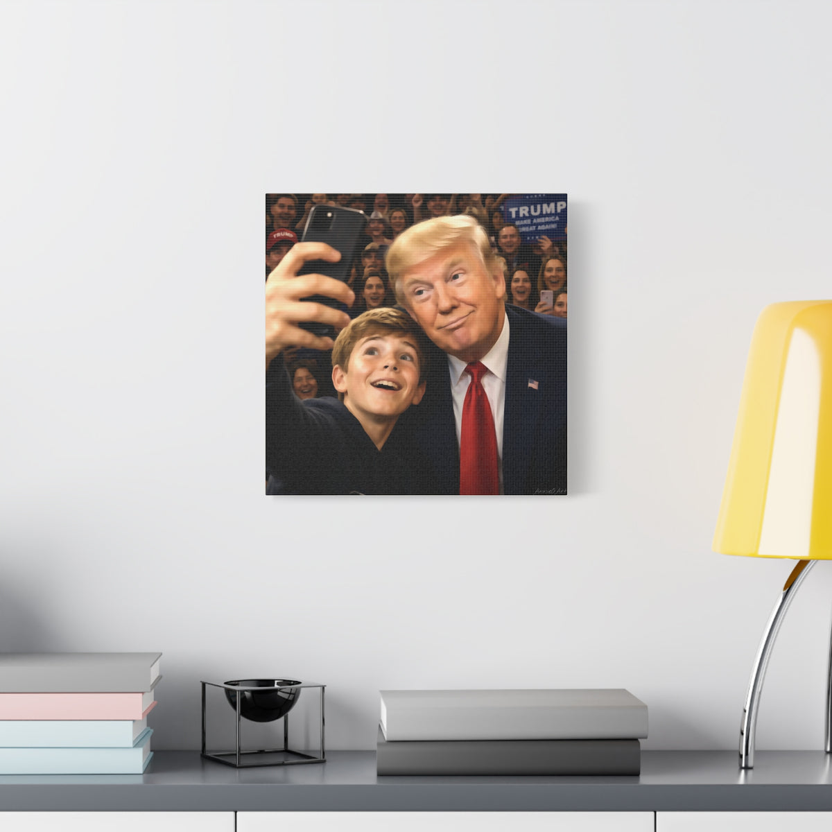 Trump Rally Canvas Wall Art — President Selfie Print on Stretched Matte Canvas
