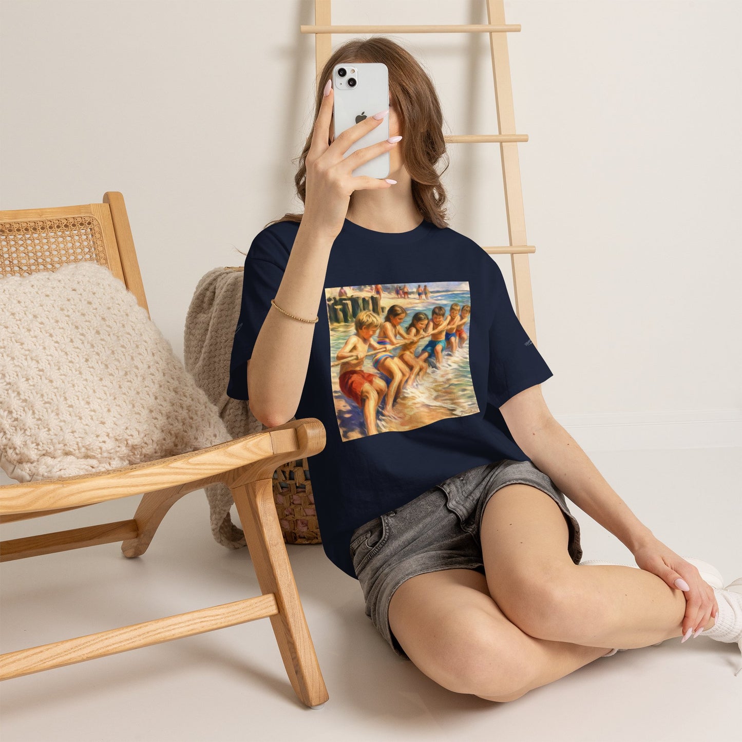 Honeysuckle Lodge Vintage Beach Print tee shirt front/back ("Honeysuckle Lodge - 50+ years of fun in the sun")