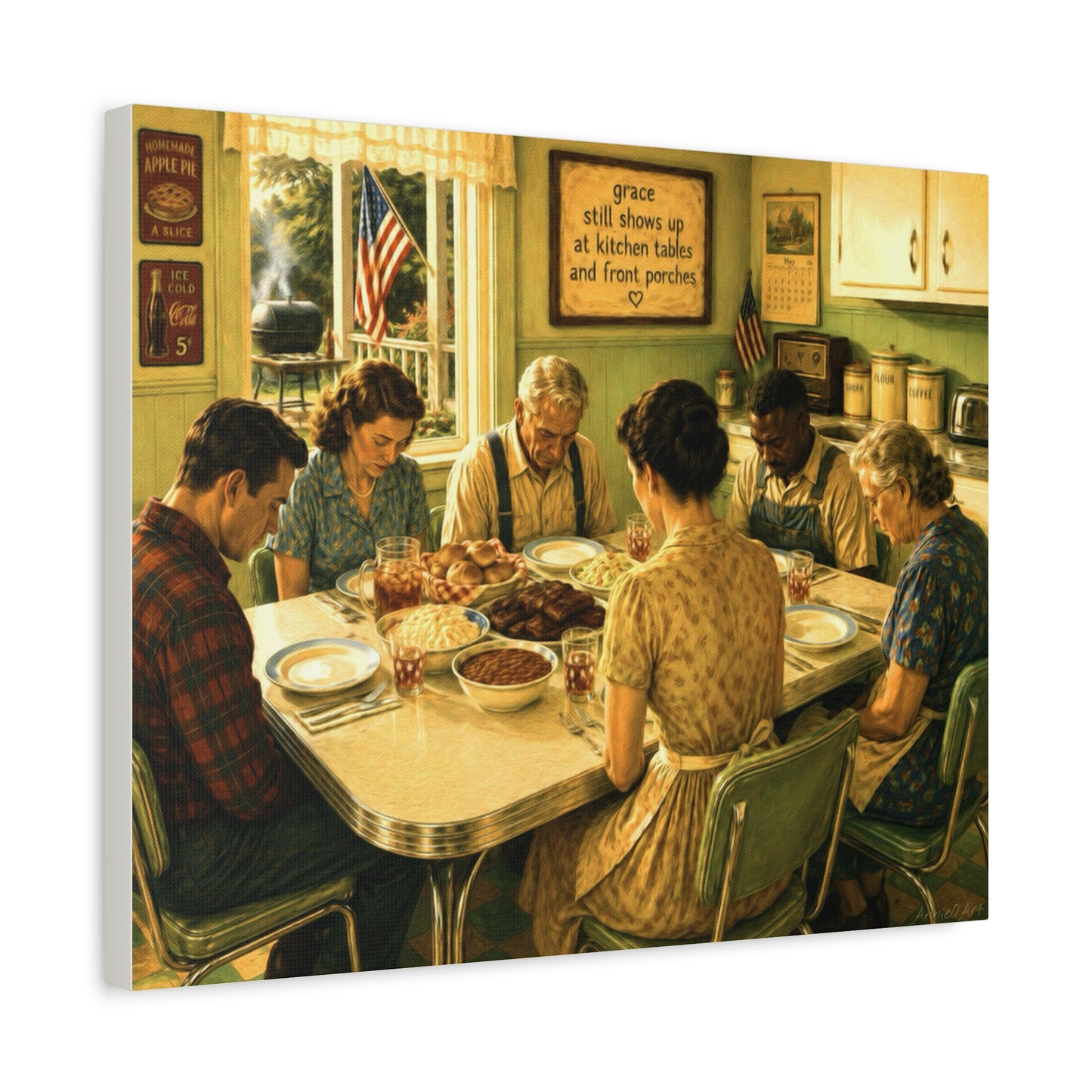 Vintage ‘Giving Thanks’ Family Prayer Canvas Wall Art