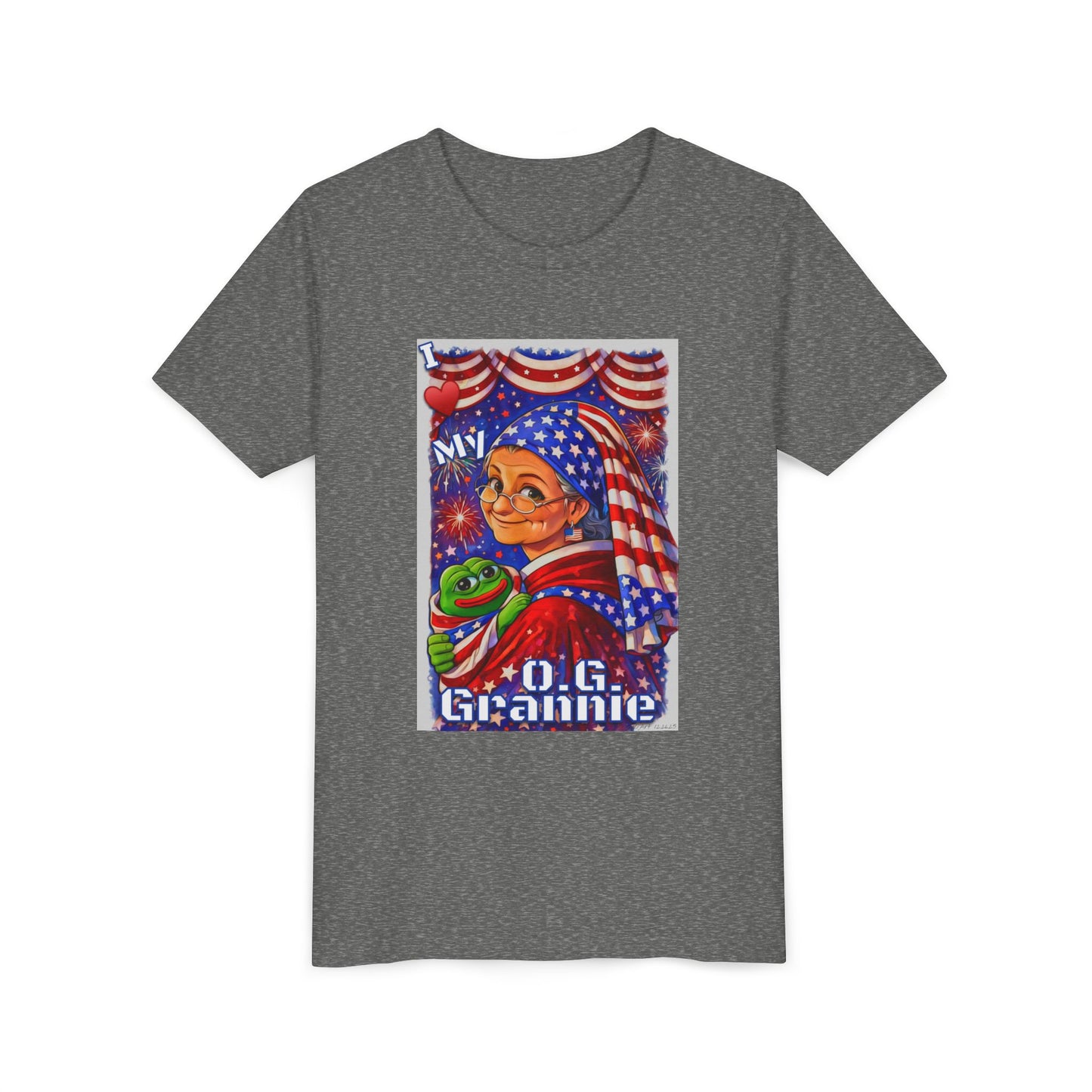 Grandma Anons & Keyboard Warriors for your Littles, “I ♥️ My O.G. Grannie" Youth T-Shirt – American Flag Grandma Design