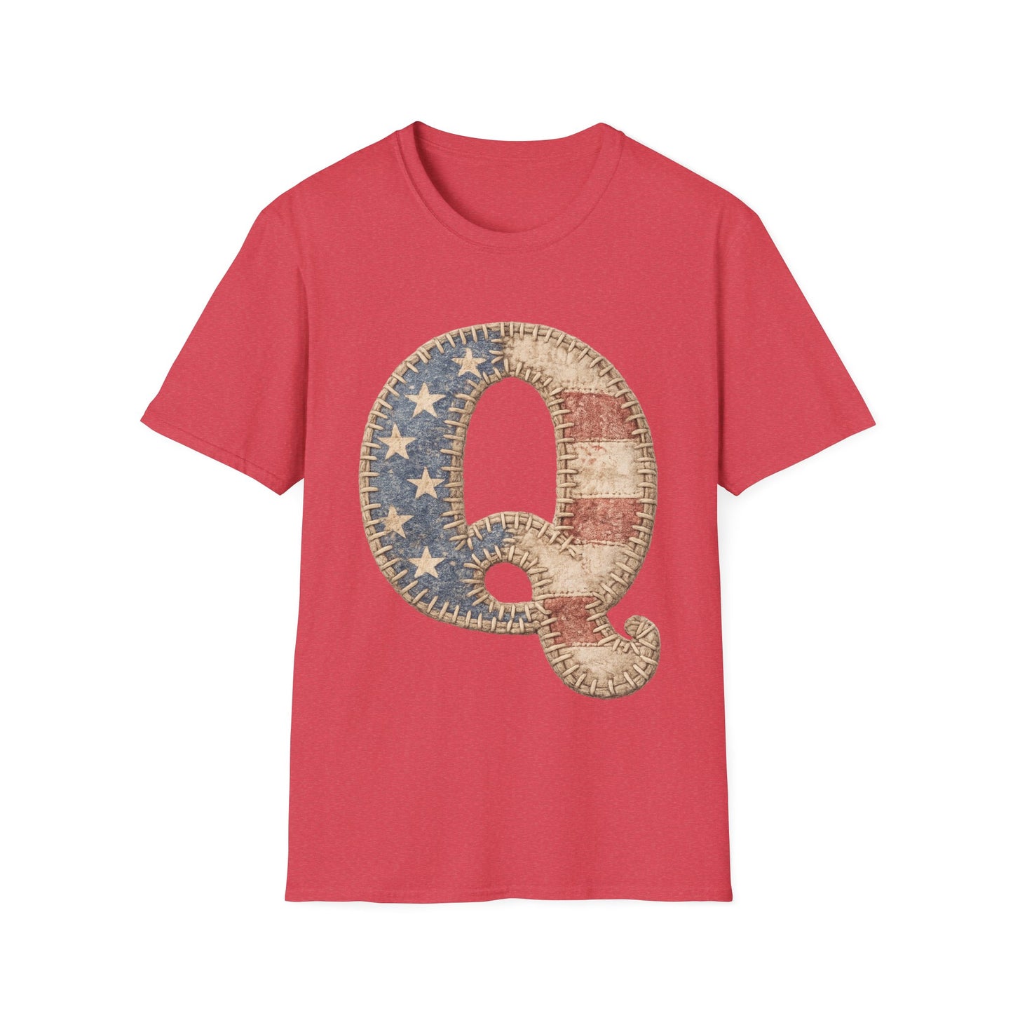 Patriotic Letter Q T‑Shirt — Vintage American Flag Initial Tee