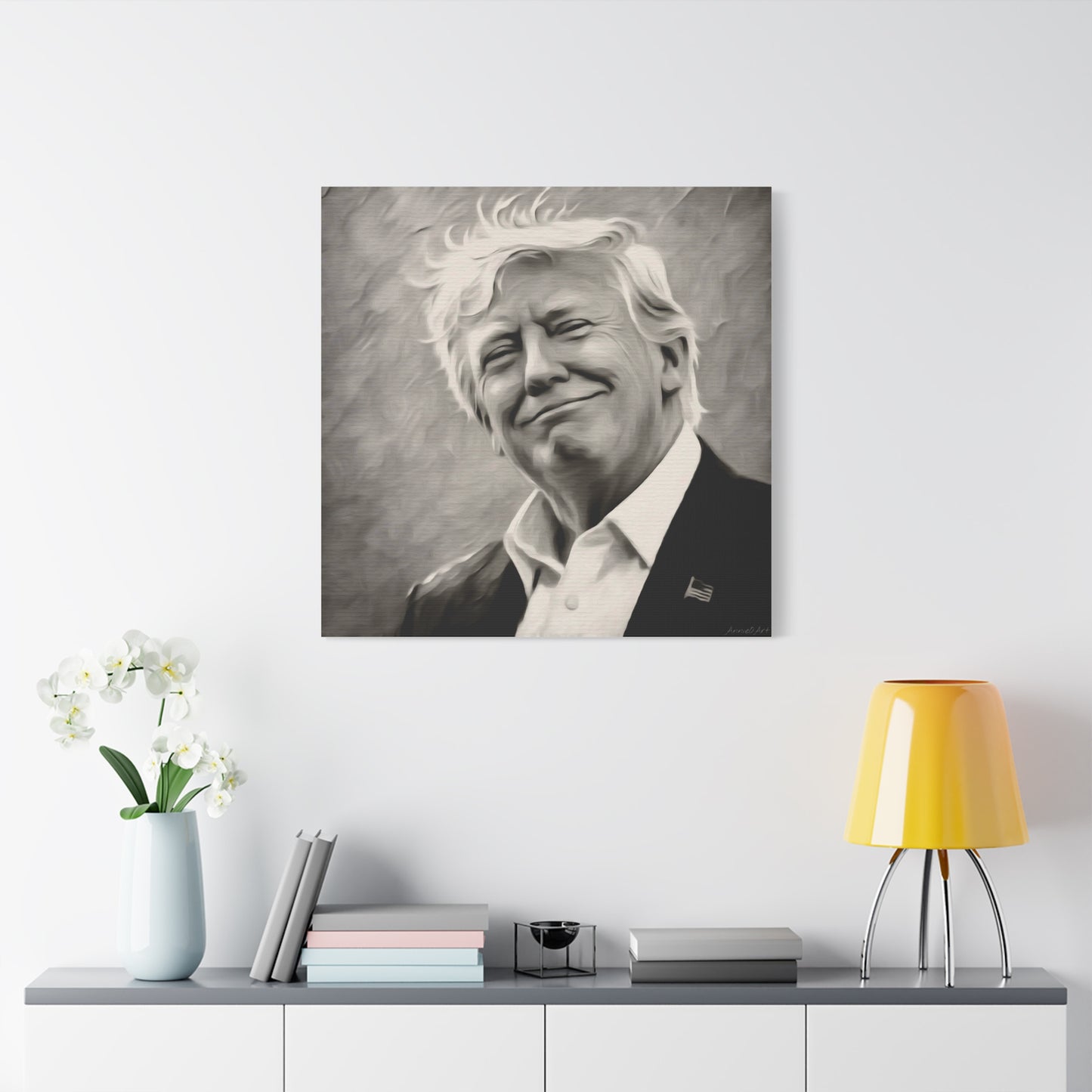 Trump Portrait B&W-Canvas Monochrome Oil-Style Wall Art