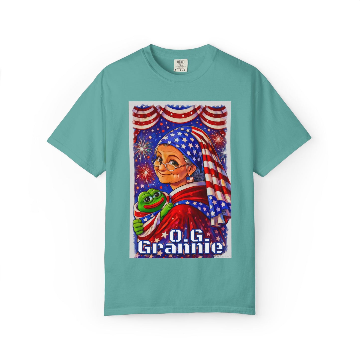 Grandmas Patriotic Original Gansta “OG Grannie” T-Shirt — American Flag Grandma w baby Pepe Graphic Tee