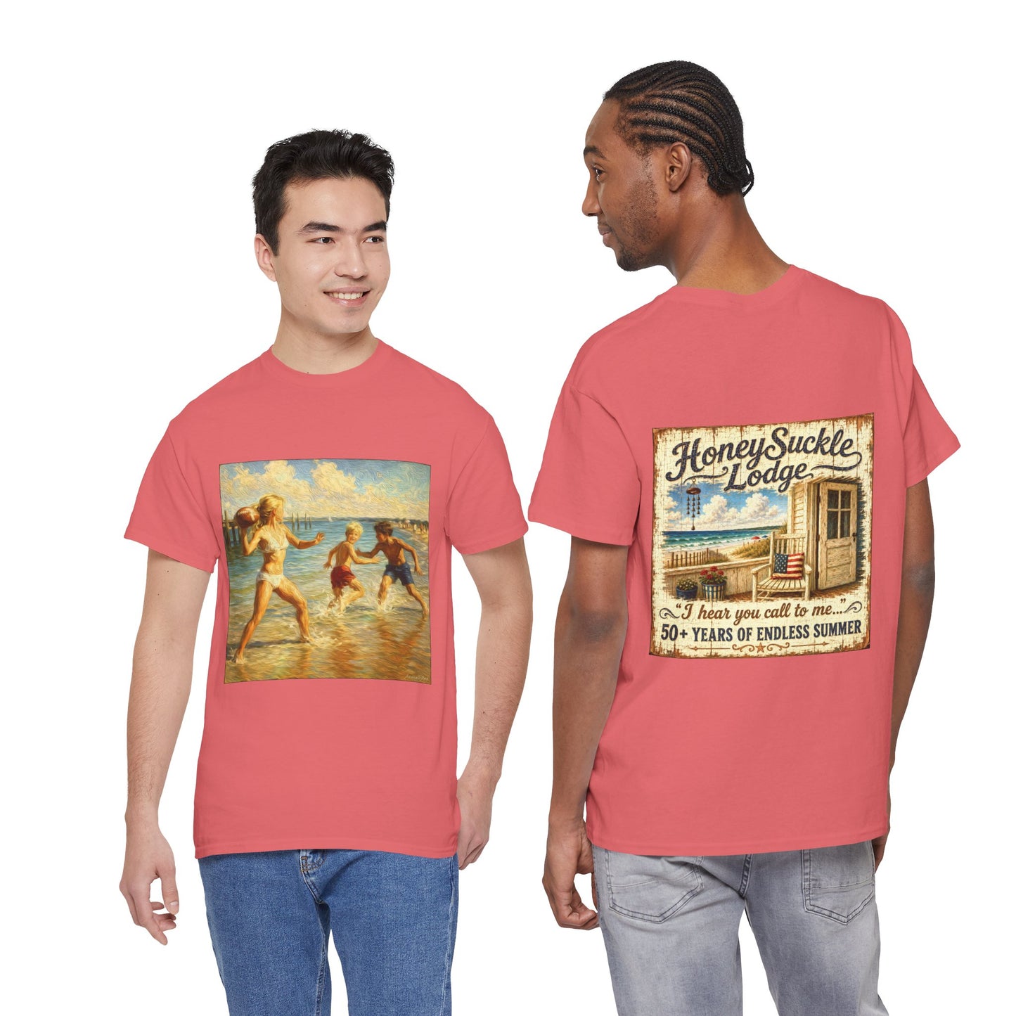 Vintage Beach T‑Shirt — 'Honeysuckle Lodge: 50+ Years of Endless Summer' Retro Seaside Tee