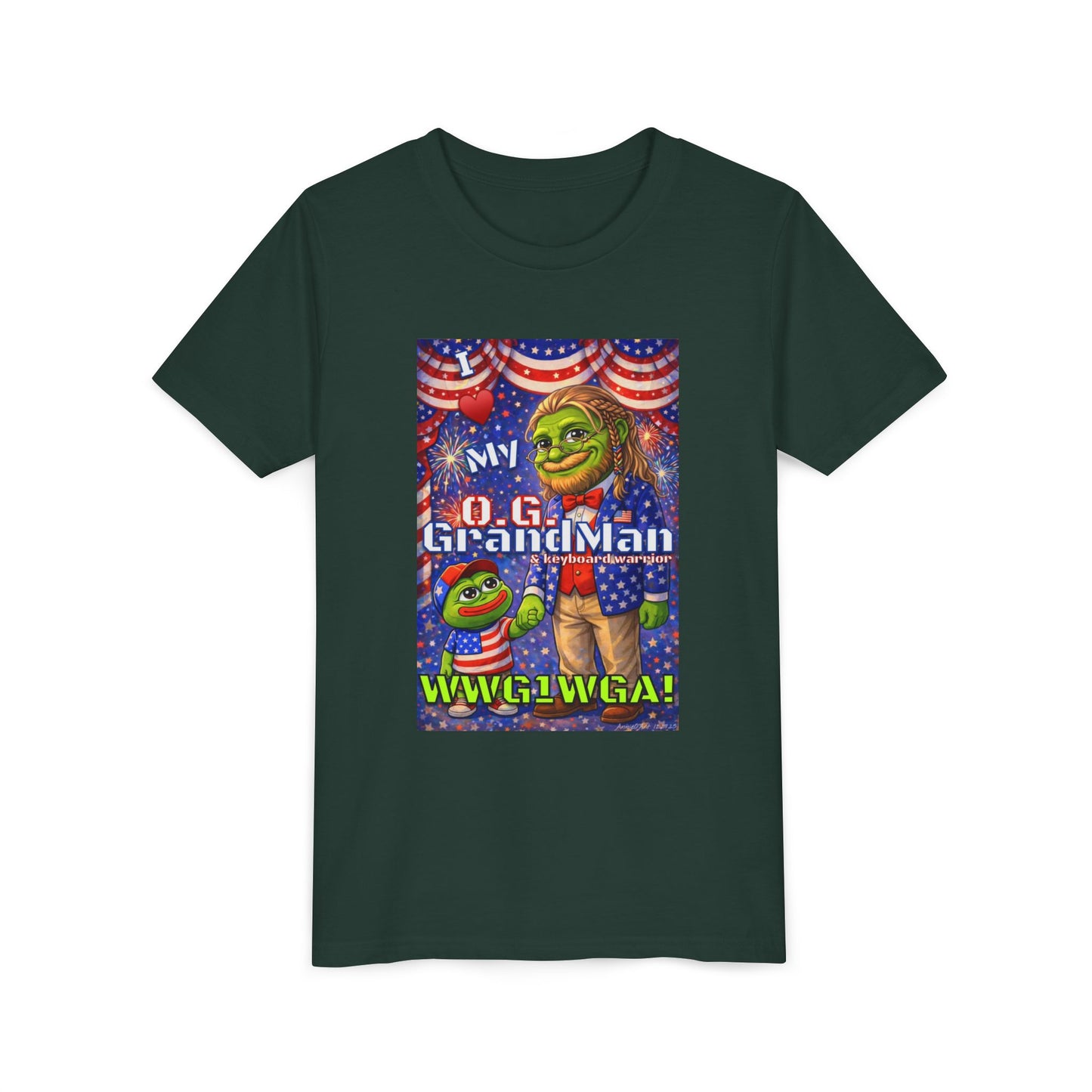 GrandMan/Grandpa Keyboard Warriors for your Littles - “I ♥️ My O.G. GrandMan" Patriotic Pepe WWG1WGA Kids T-Shirt
