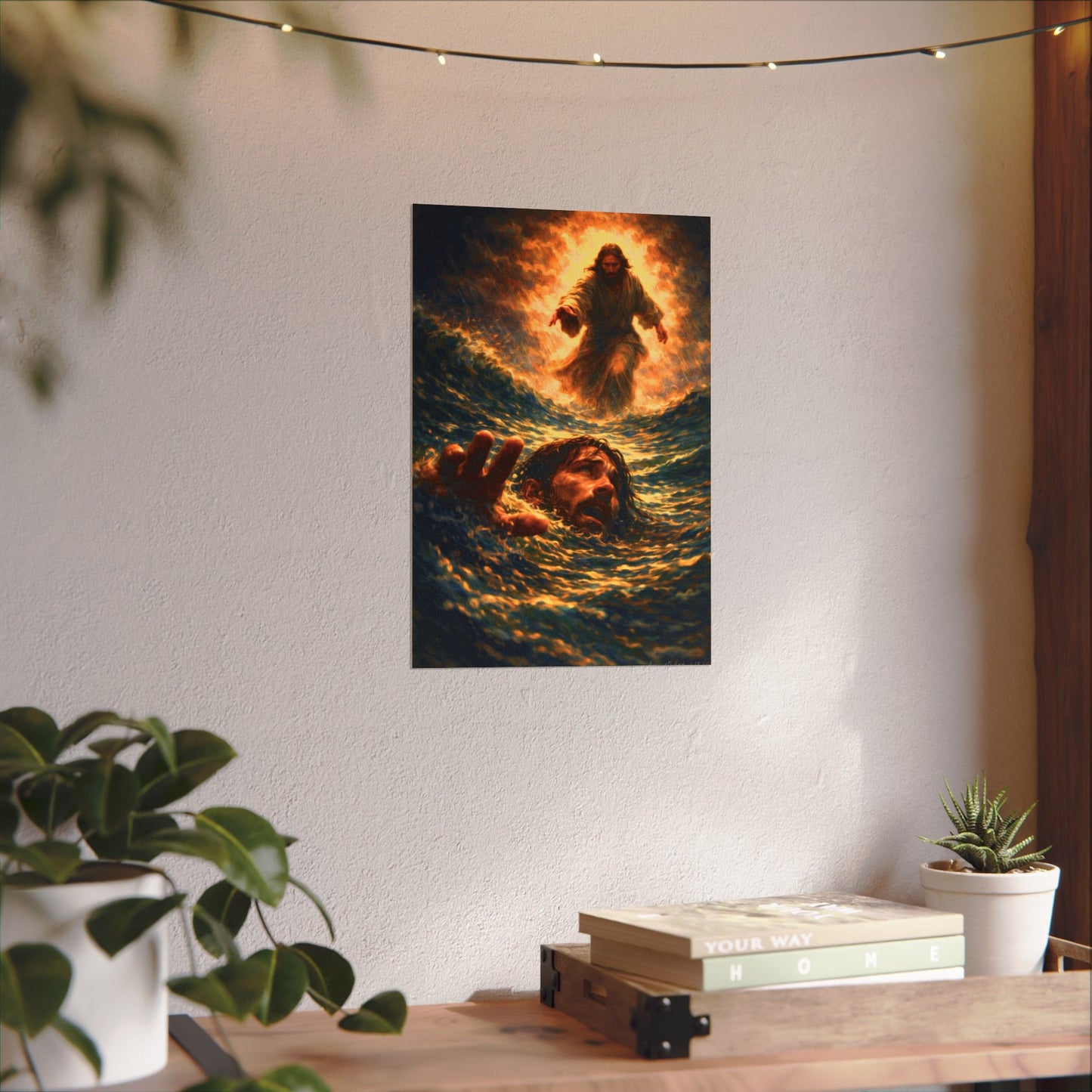 Jesus saving Peter Painting— Poster