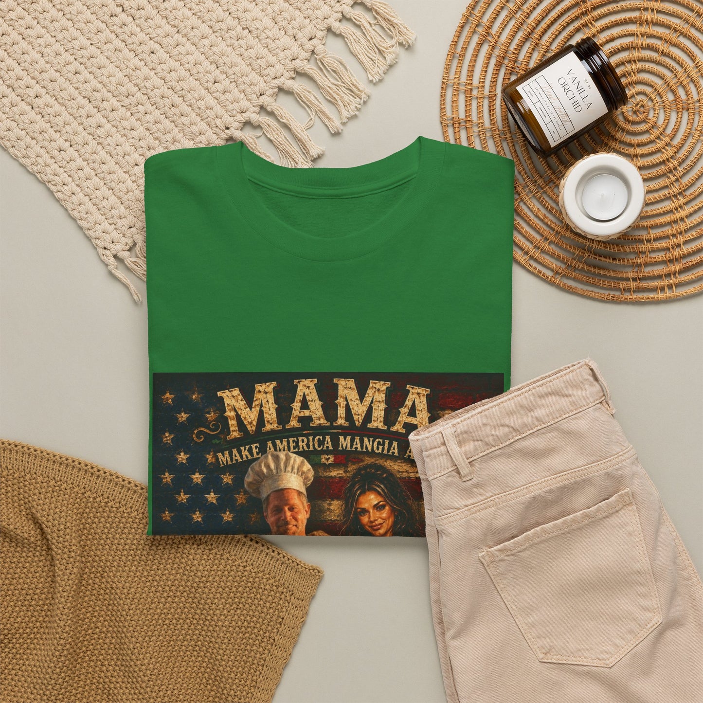 CUSTOM for MANDY—Mama Pizza Team T-Shirt — Retro American Flag Pizza Chef Graphic Tee