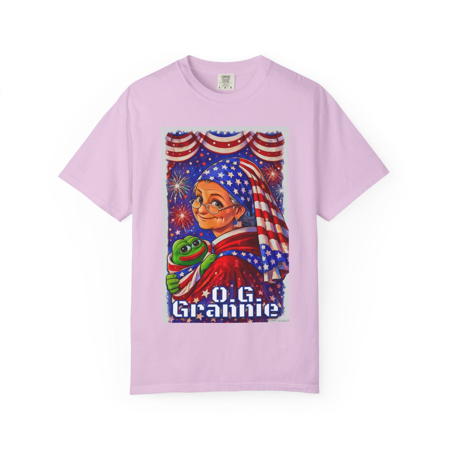 Grandmas Patriotic Original Gansta “OG Grannie” T-Shirt — American Flag Grandma w baby Pepe Graphic Tee