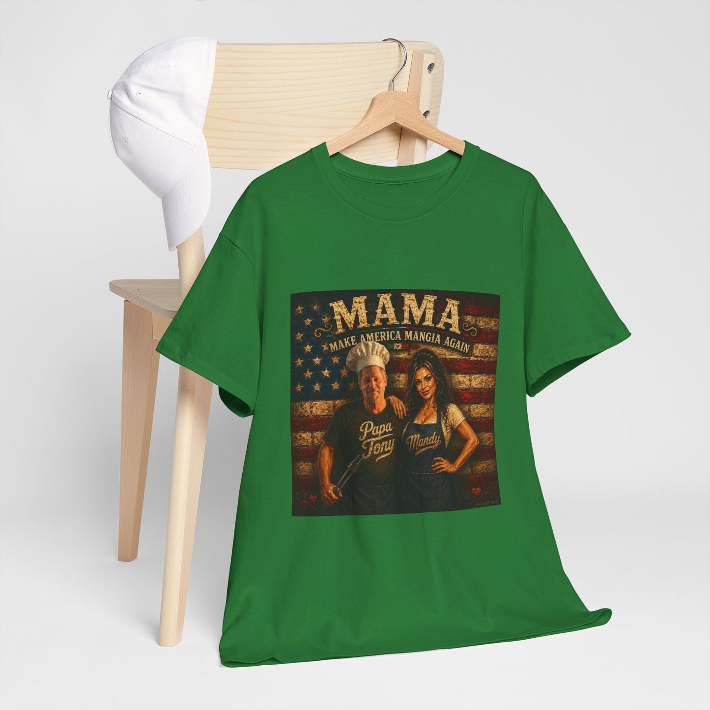 CUSTOM for MANDY—Mama Pizza Team T-Shirt — Retro American Flag Pizza Chef Graphic Tee