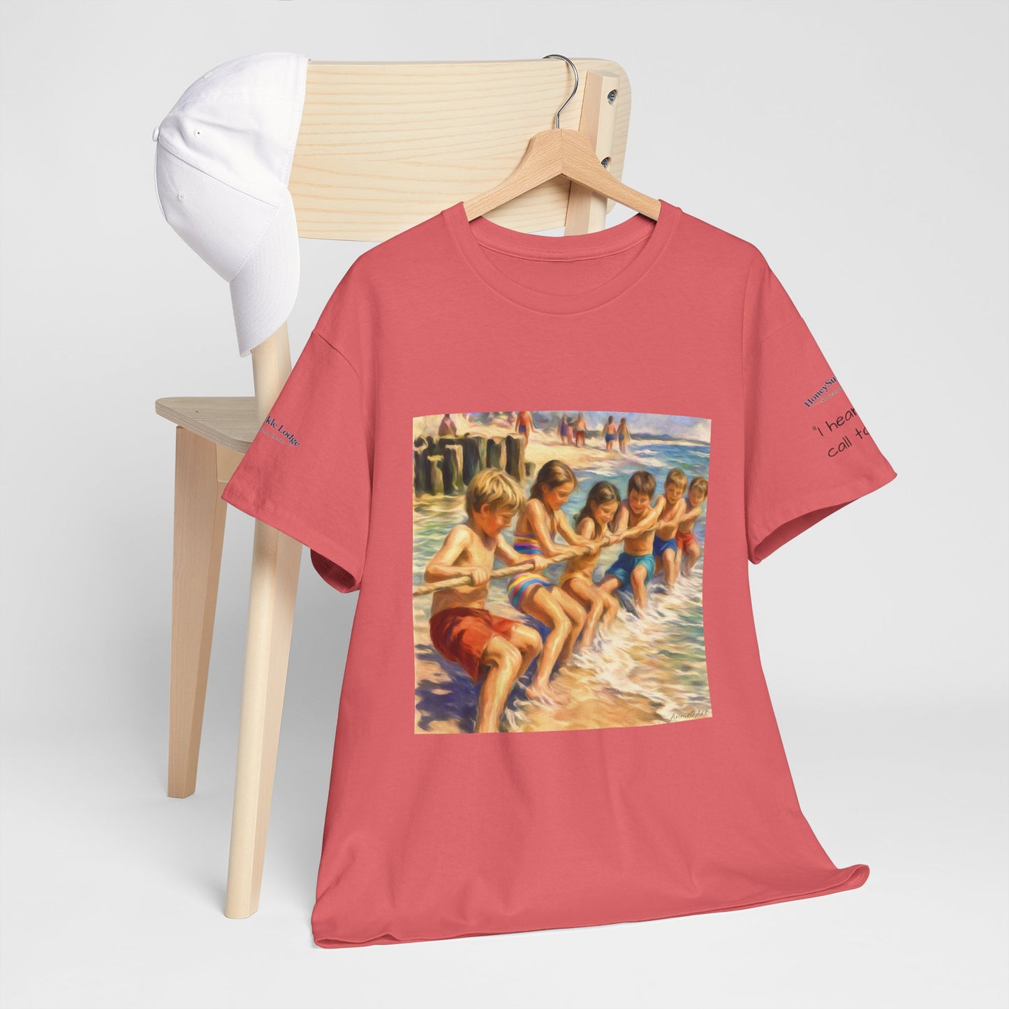 HoneySuckle Lodge Vintage Beach T-Shirt — "50+ years of fun in the sun" Retro Kids on Shore Design