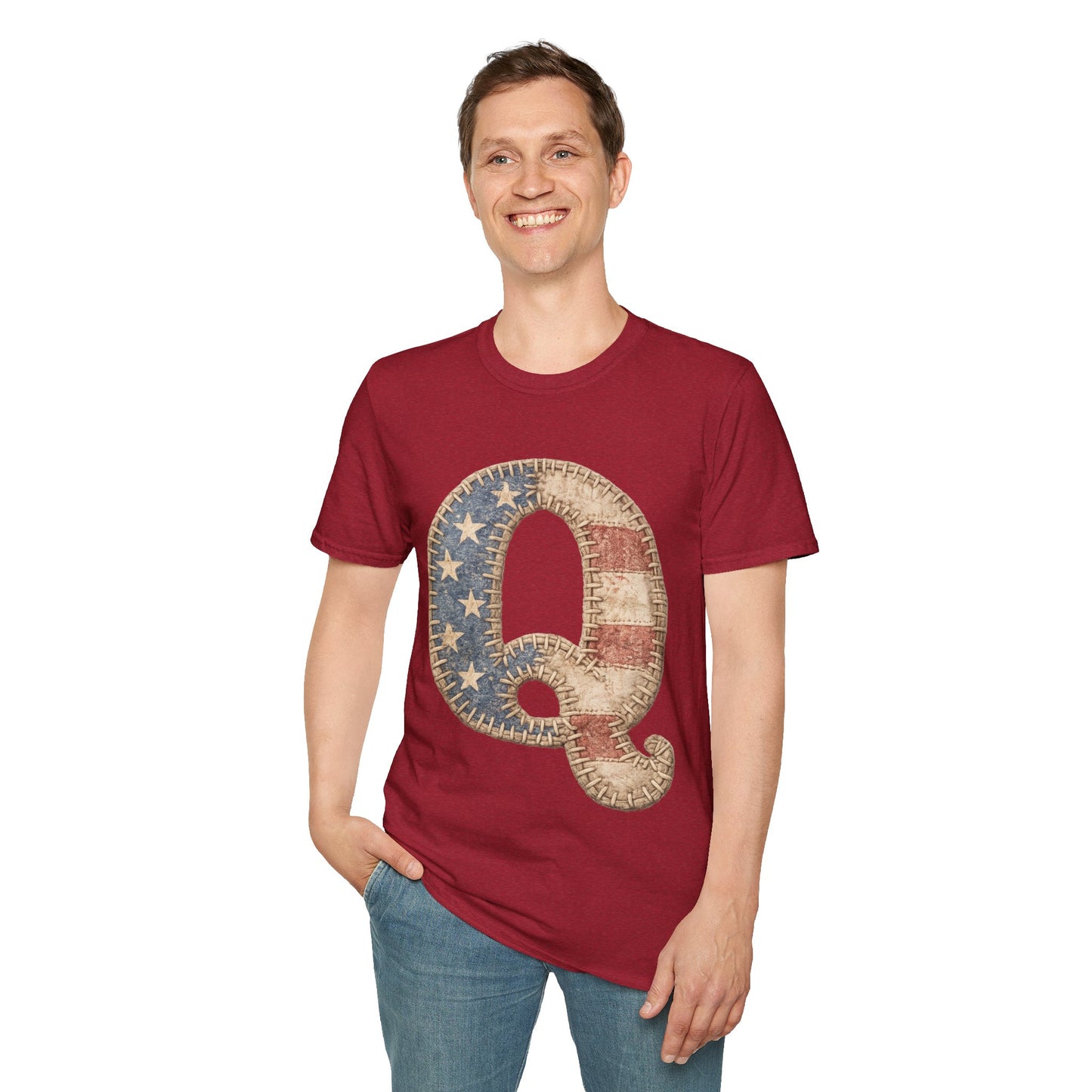 Patriotic Letter Q T‑Shirt — Vintage American Flag Initial Tee