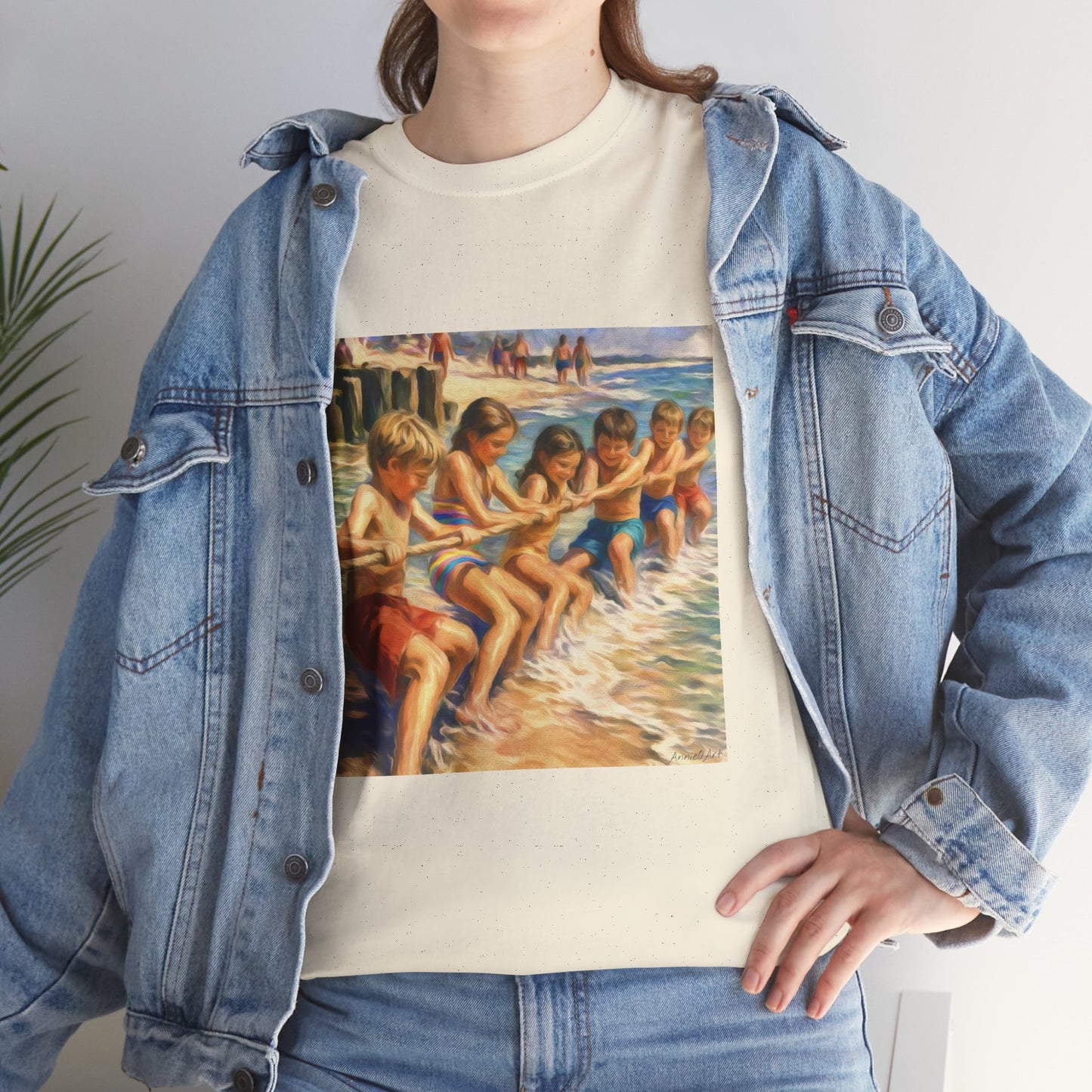 HoneySuckle Lodge Vintage Beach T-Shirt — "50+ years of fun in the sun" Retro Kids on Shore Design