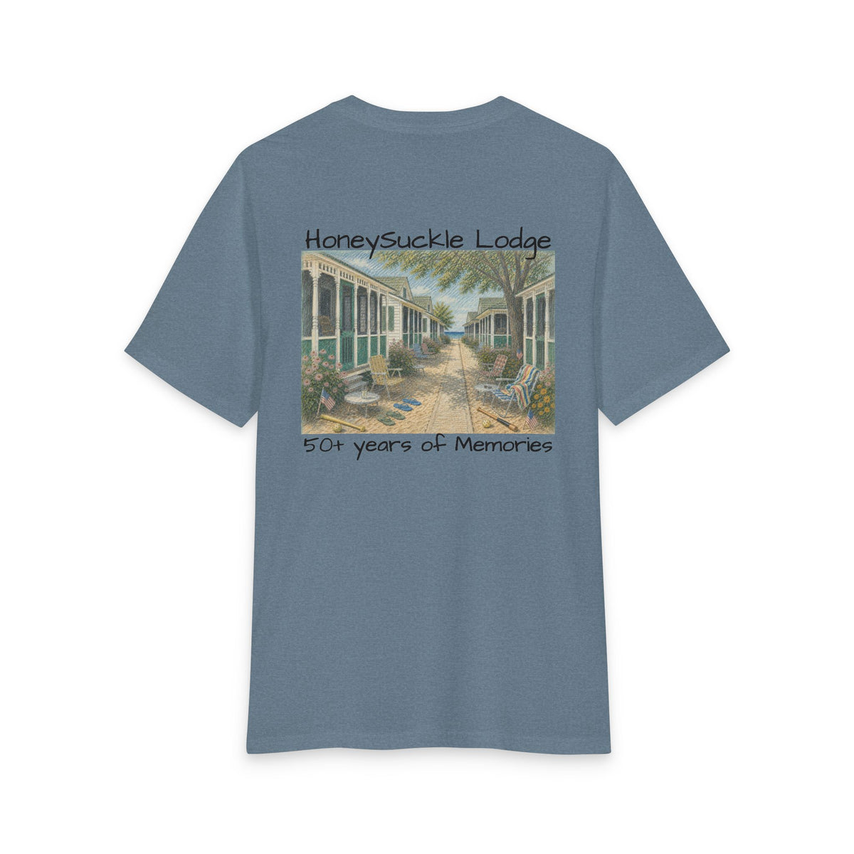 Vintage Americana Distressed Tee – "Happy 250th America!" Honeysuckle Lodge Souvenir T-Shirt