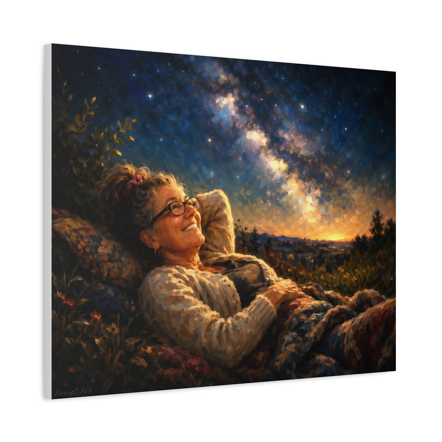 Stargazer Woman Canvas Art — Milky Way Night Sky Print