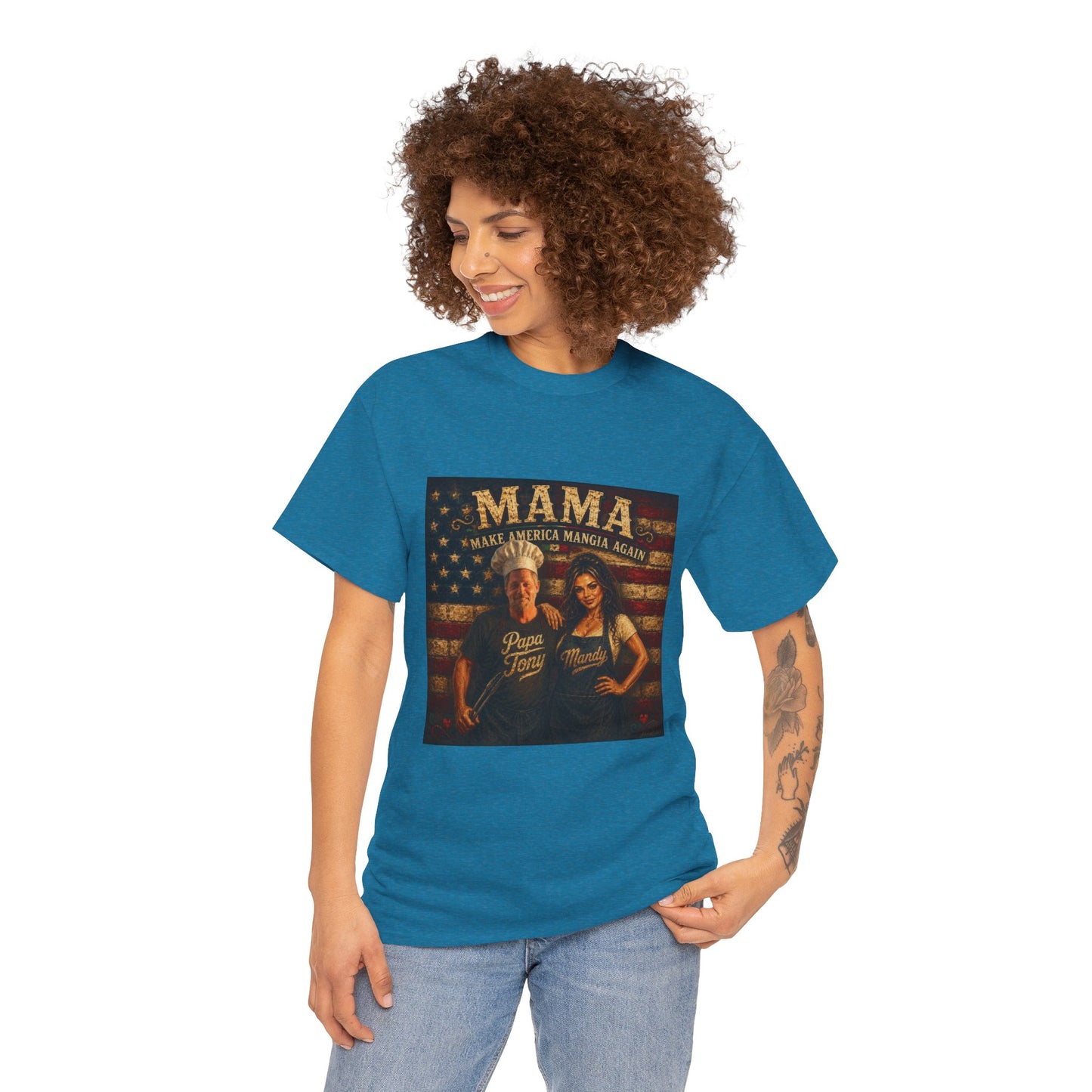 CUSTOM for MANDY—Mama Pizza Team T-Shirt — Retro American Flag Pizza Chef Graphic Tee