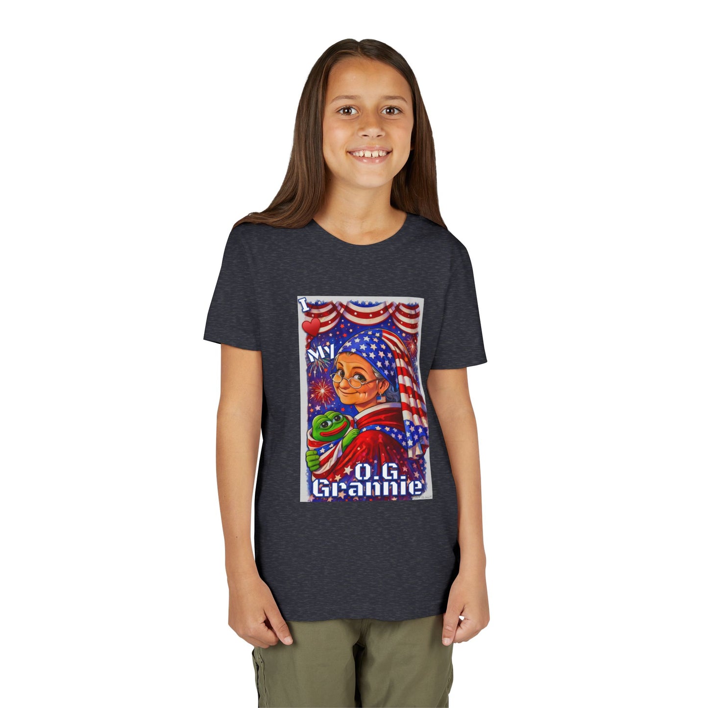 Grandma Anons & Keyboard Warriors for your Littles, “I ♥️ My O.G. Grannie" Youth T-Shirt – American Flag Grandma Design