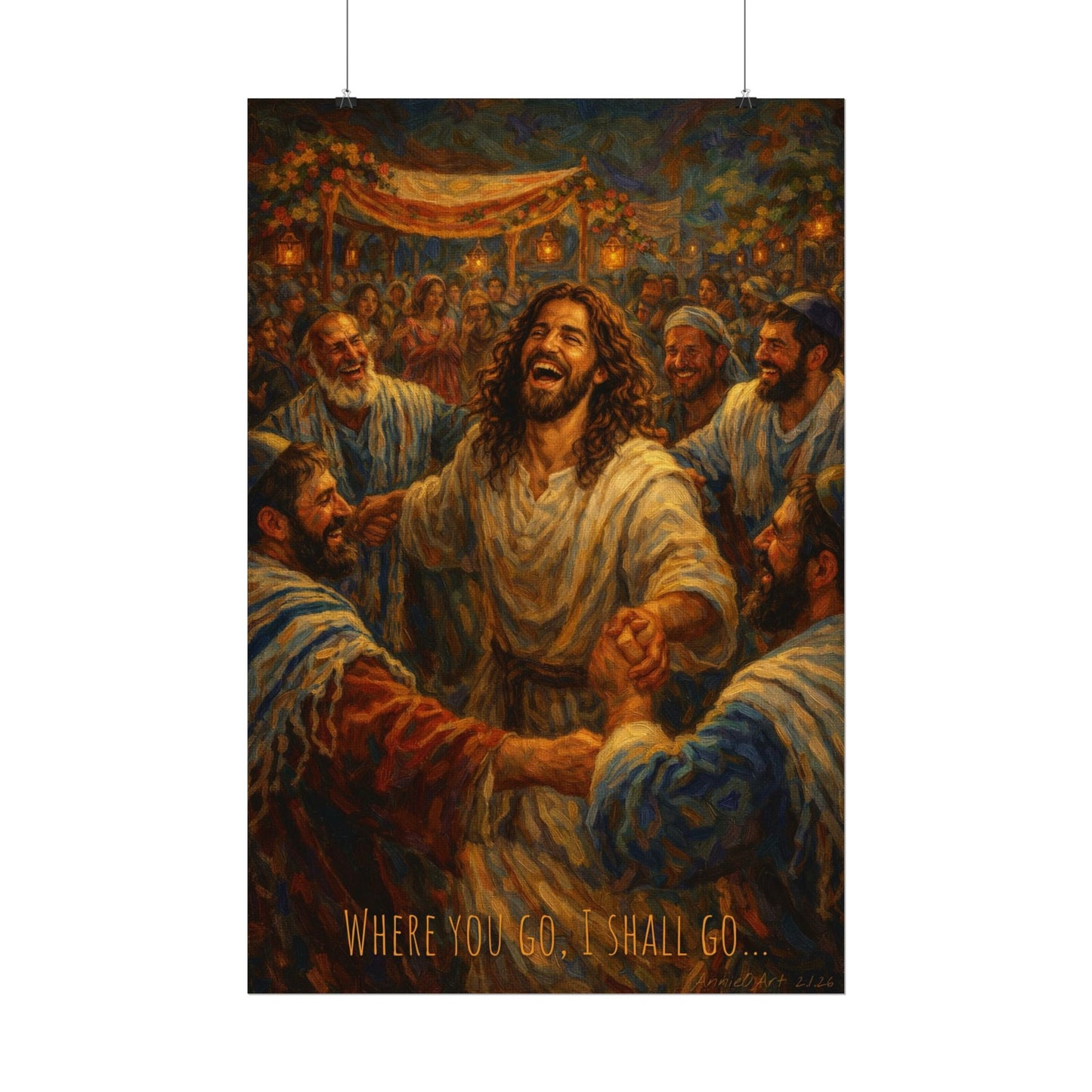 Jesus Dancing at Cana Art Poster — Joyful Jesus Watercolor Matte Print