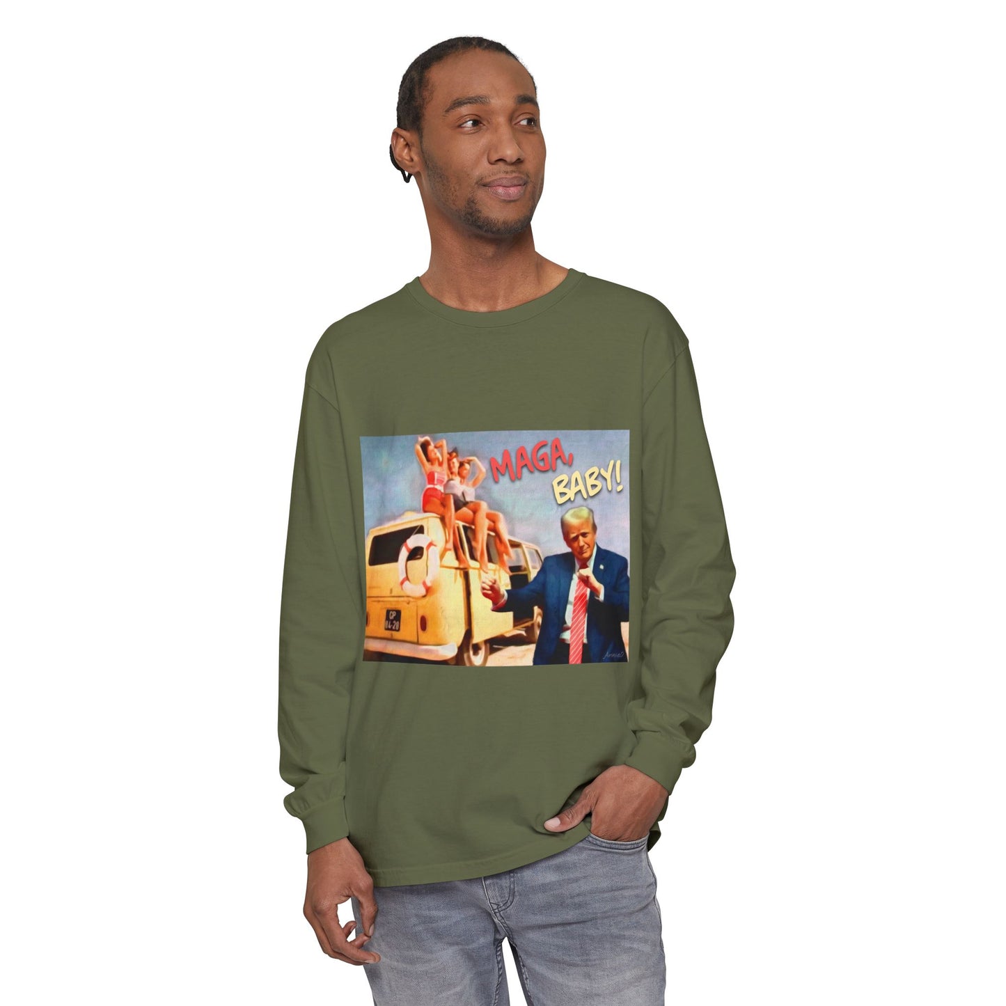 Being MAGA everywhere! Vintage Political Graphic Long Sleeve Tee — "MAGA Baby!" Design