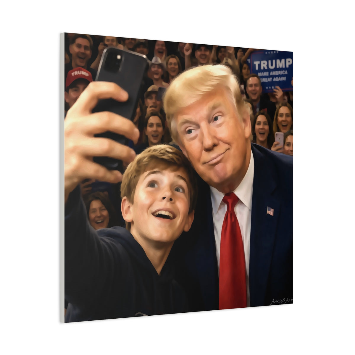 Trump Rally Canvas Wall Art — President Selfie Print on Stretched Matte Canvas