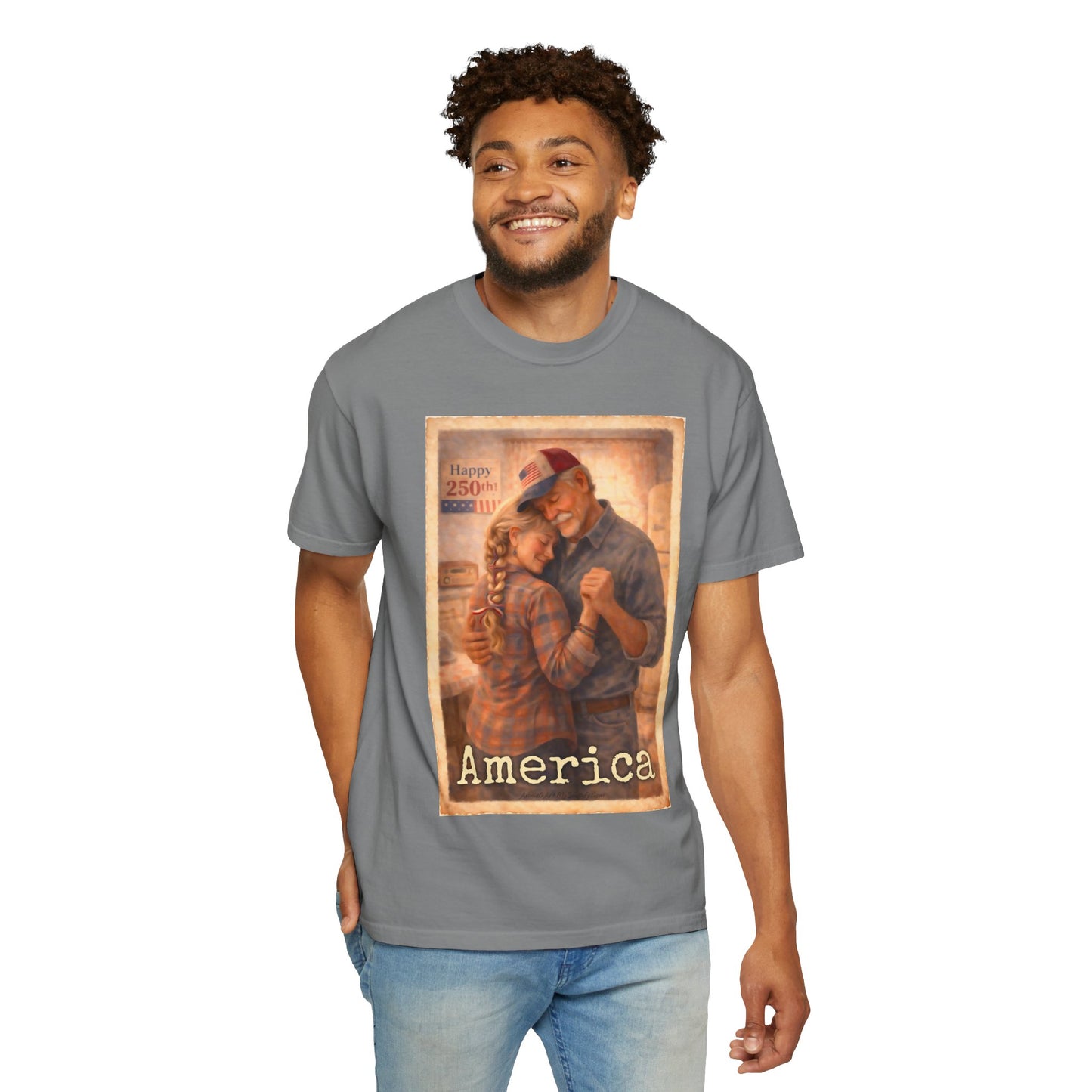 250th America Vintage Couples T-Shirt — Patriotic Romance Graphic Tee
