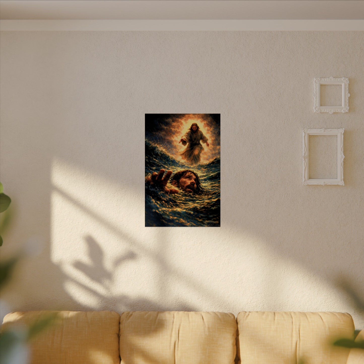 Jesus saving Peter Painting— Poster