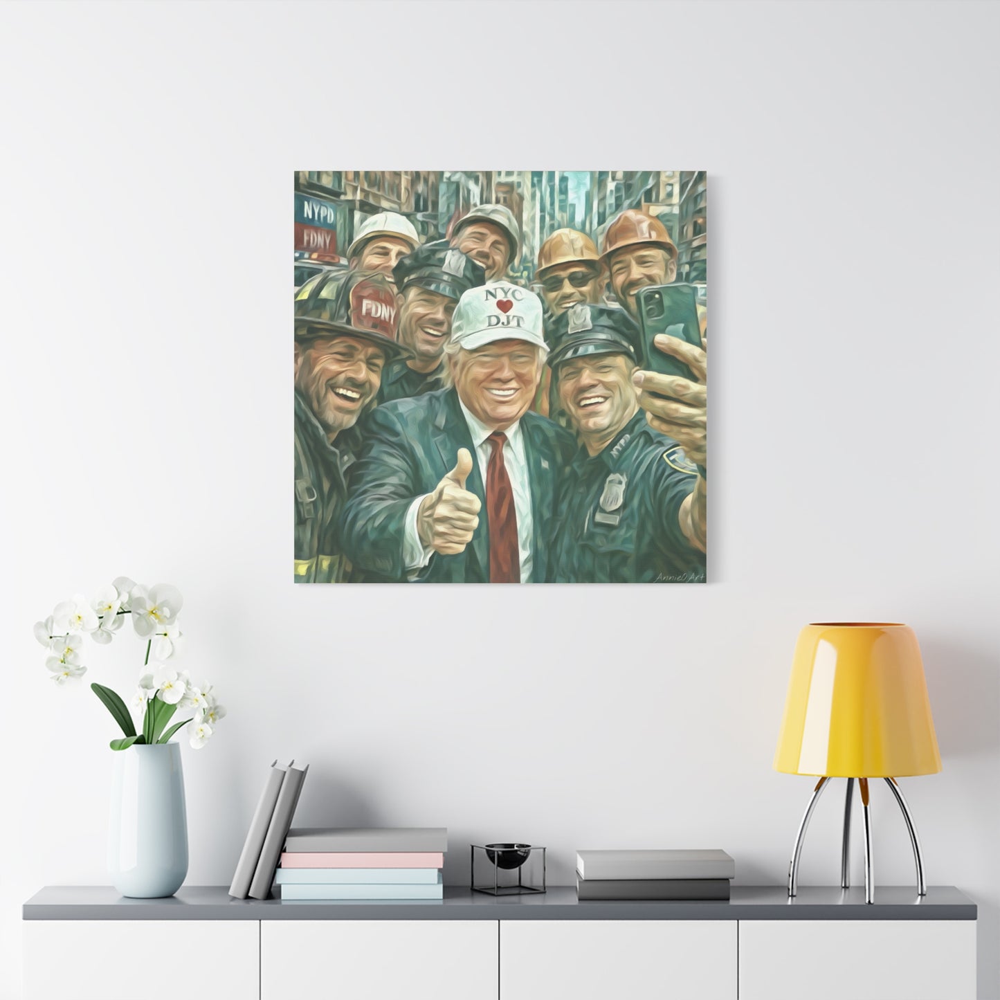 Trump ‘NYC❤️DJT’ - THE Blue-Collar-Billionaire w/ NYC Working Guys —Matte Canvas Print