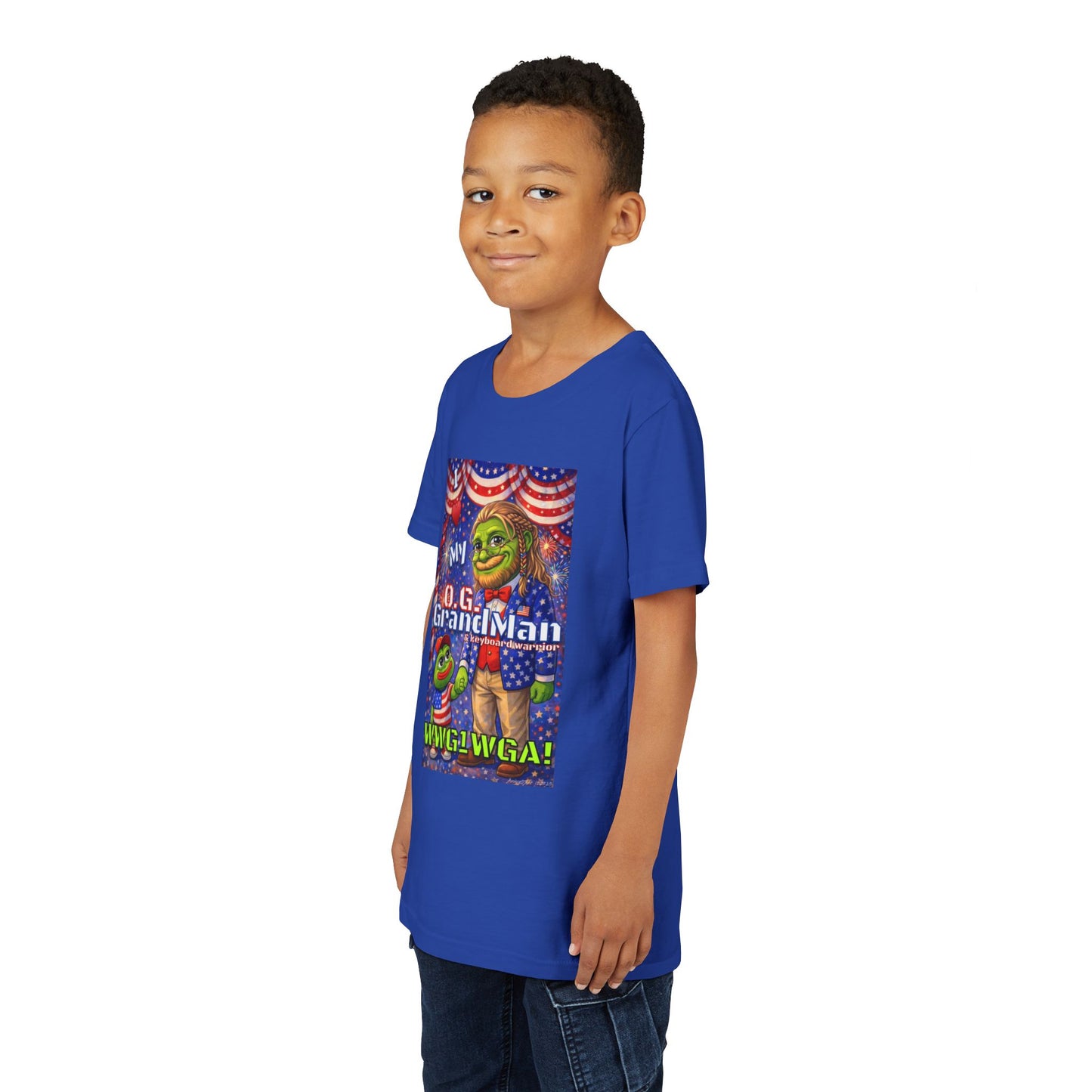GrandMan/Grandpa Keyboard Warriors for your Littles - “I ♥️ My O.G. GrandMan" Patriotic Pepe WWG1WGA Kids T-Shirt