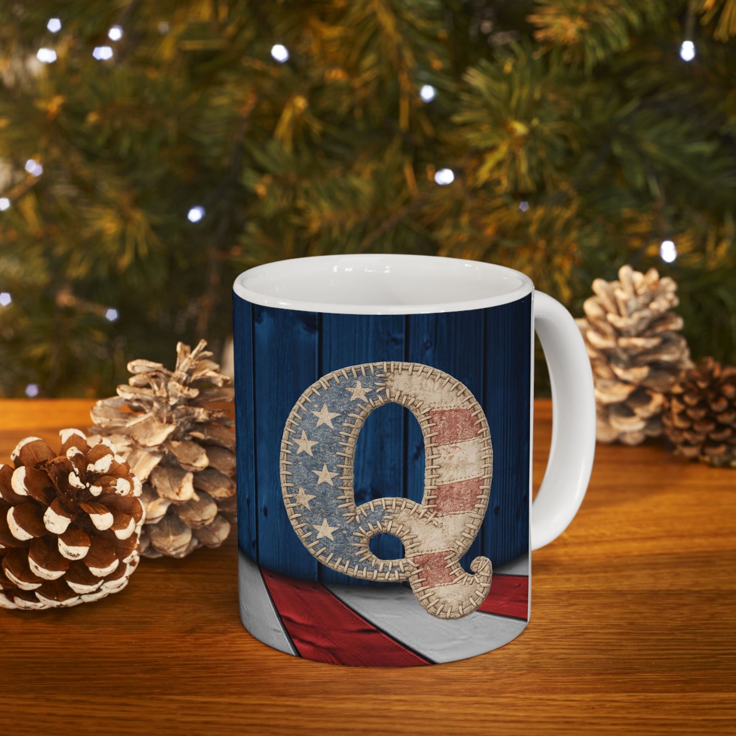 Q Patriotic Rustic American Flag Ceramic Mug (11oz & 15oz)