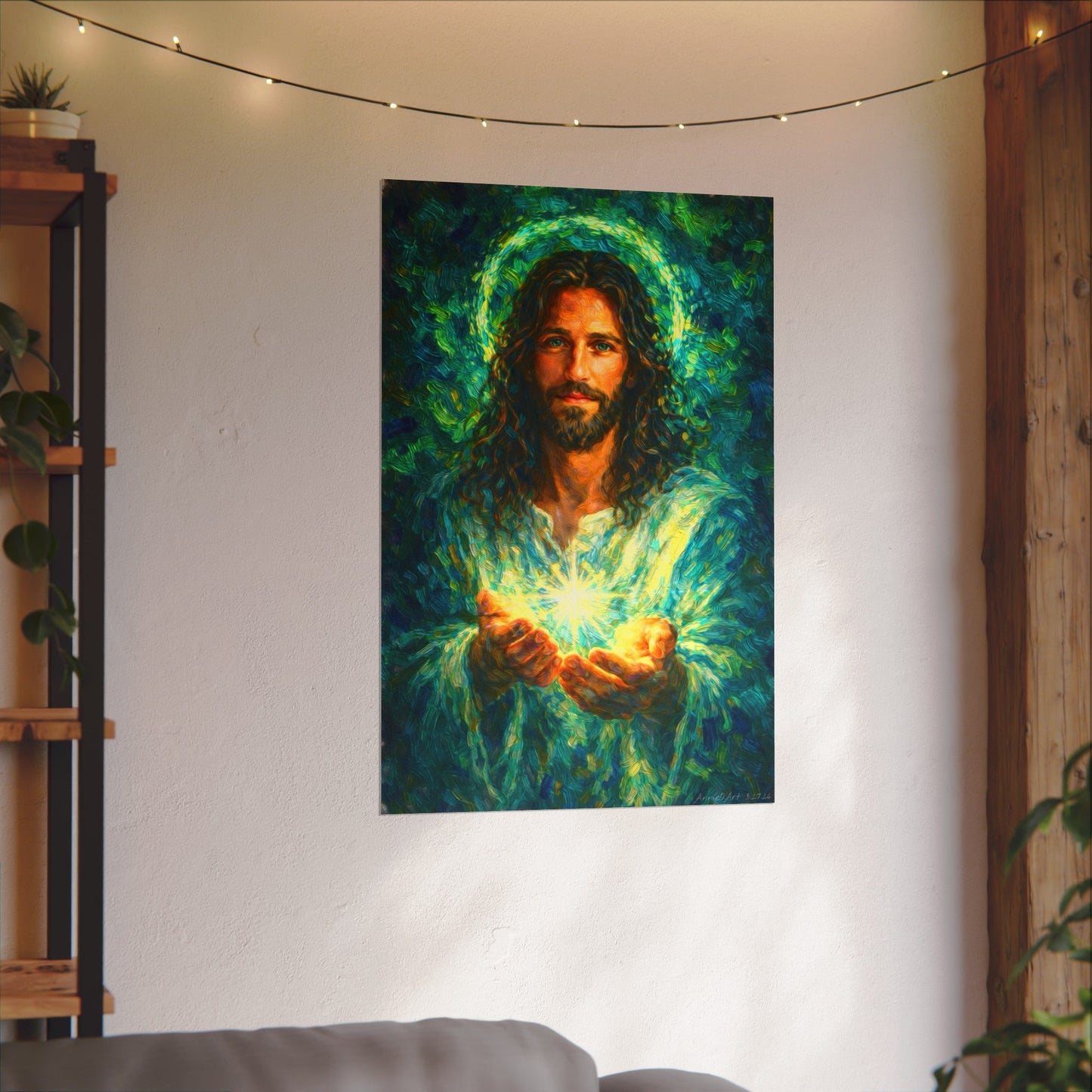 Jesus Holding Light —Oil Poster — Textured Matte Spiritual Wall Art