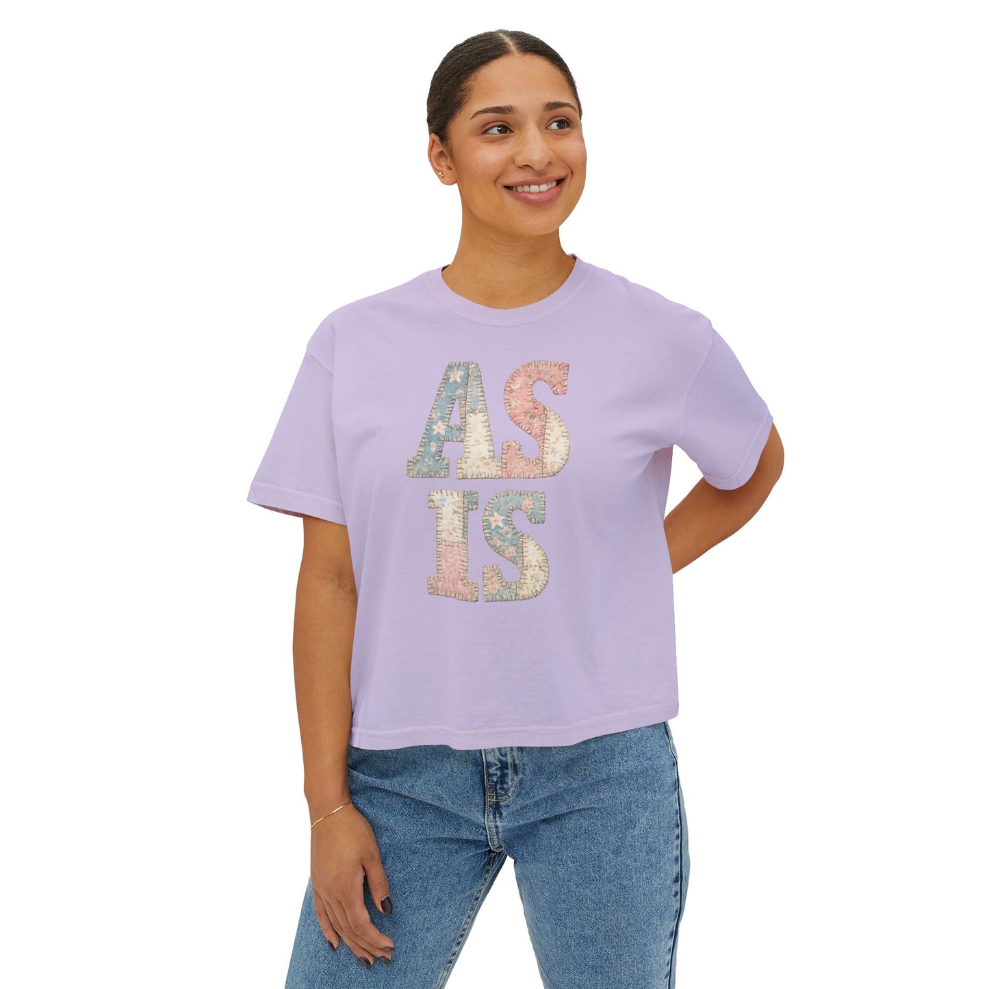 “AS IS” Quilt look Floral Boxy Tee — Women's Vintage Graphic Crop T-Shirt