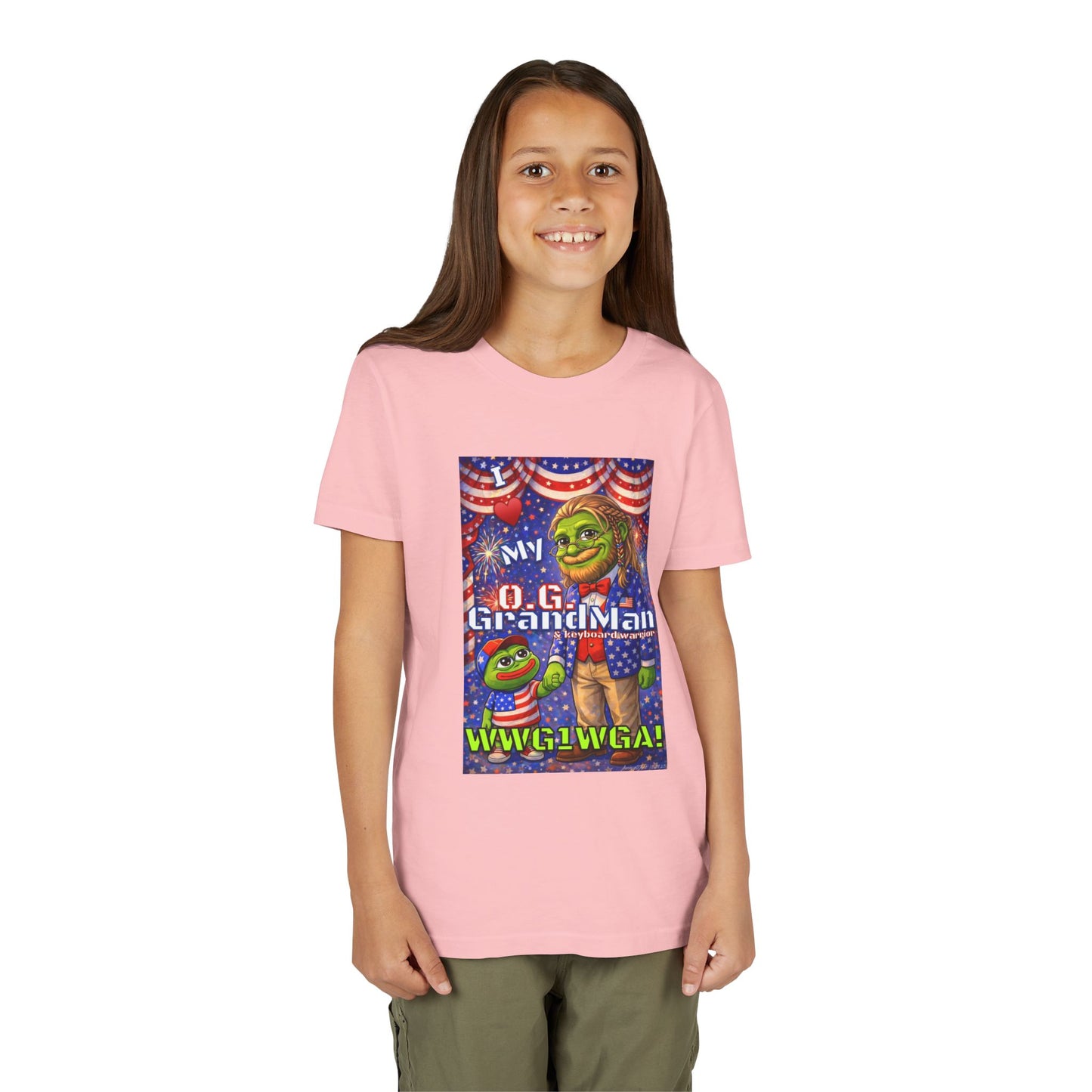GrandMan/Grandpa Keyboard Warriors for your Littles - “I ♥️ My O.G. GrandMan" Patriotic Pepe WWG1WGA Kids T-Shirt