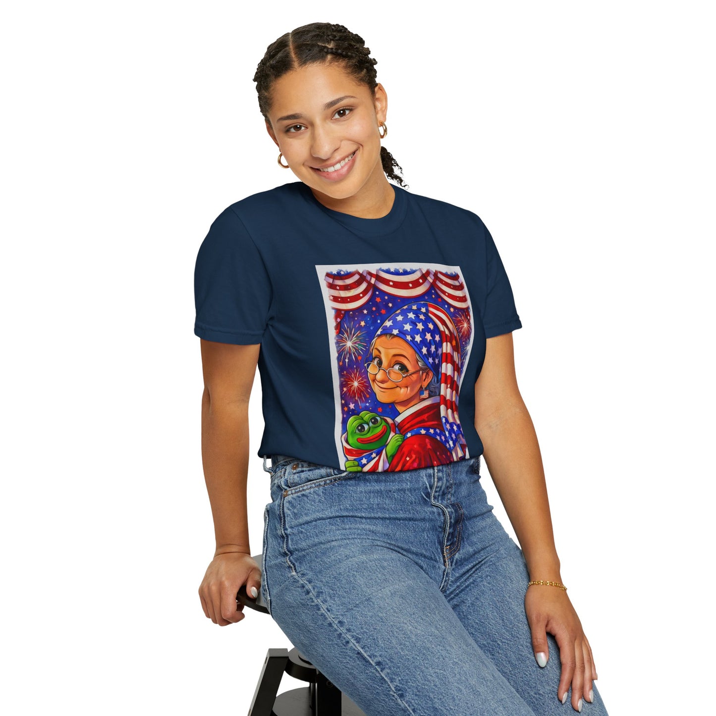Grandmas Patriotic Original Gansta “OG Grannie” T-Shirt — American Flag Grandma w baby Pepe Graphic Tee