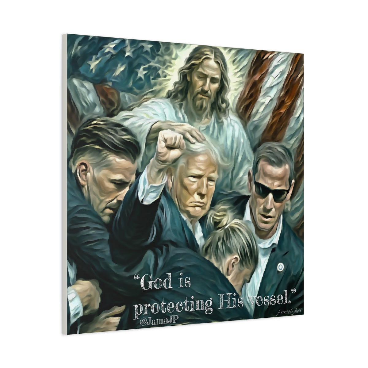 Jesus Blessing Trump— Patriotic Canvas Art — "God Is Protecting His Vessel"