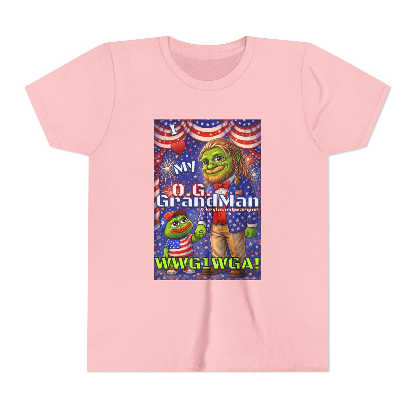 GrandMan/Grandpa Keyboard Warriors for your Littles - “I ♥️ My O.G. GrandMan" Patriotic Pepe WWG1WGA Kids T-Shirt
