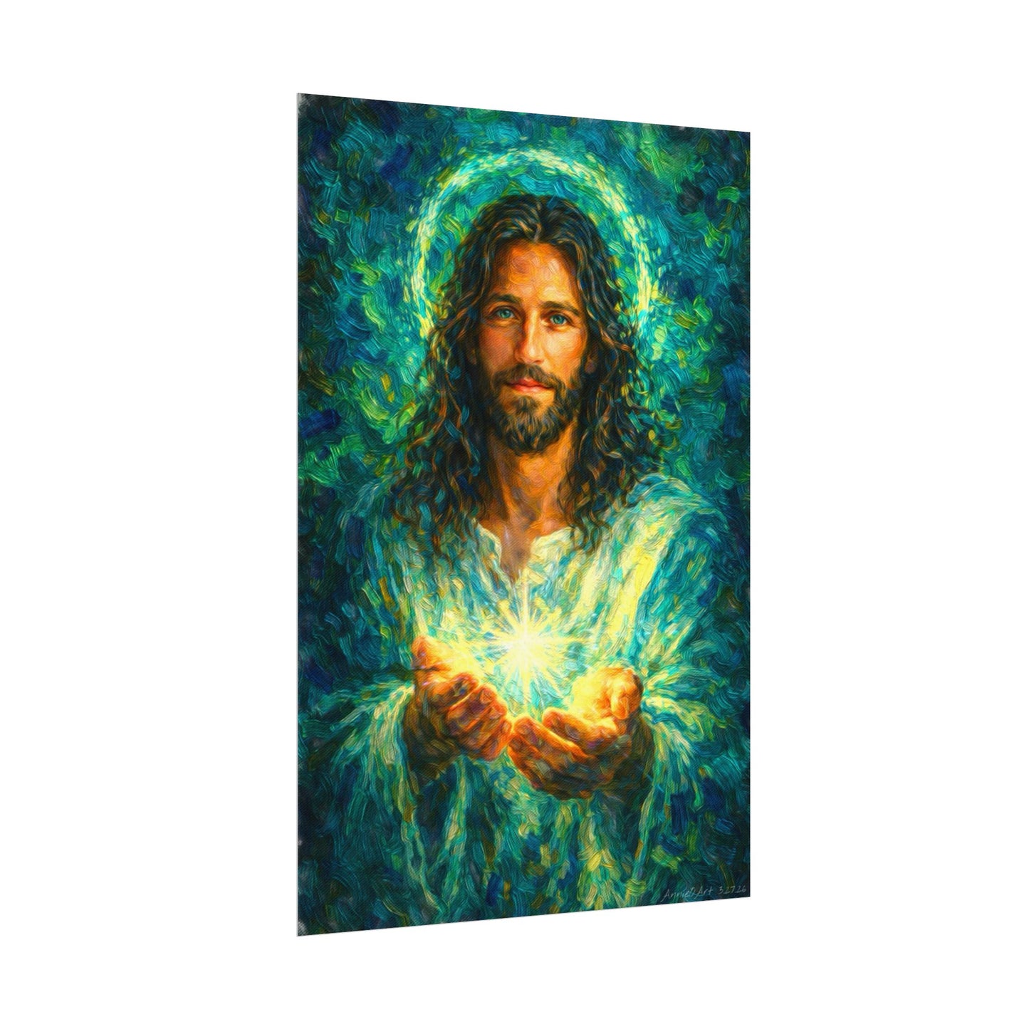 Jesus Holding Light —Oil Poster — Textured Matte Spiritual Wall Art