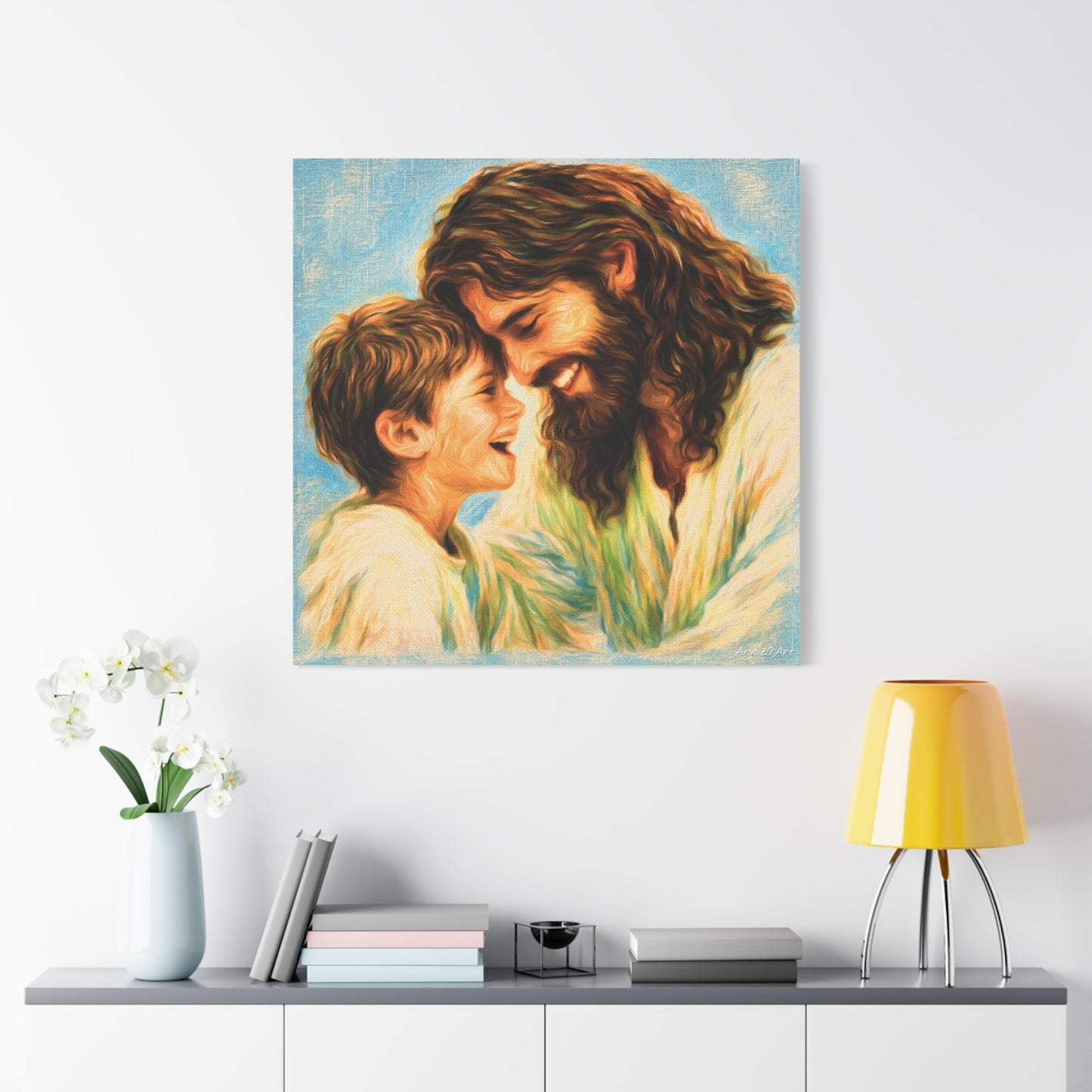 Smiling Jesus and Child Matte Canvas Wall Art