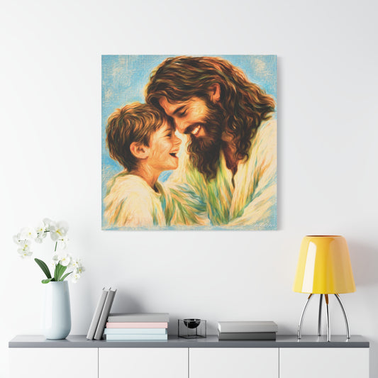 Smiling Jesus and Child Matte Canvas Wall Art
