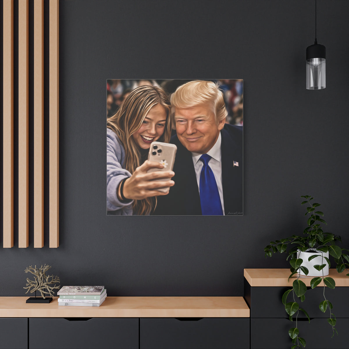 Trump Figure Selfie Matte Canvas Print