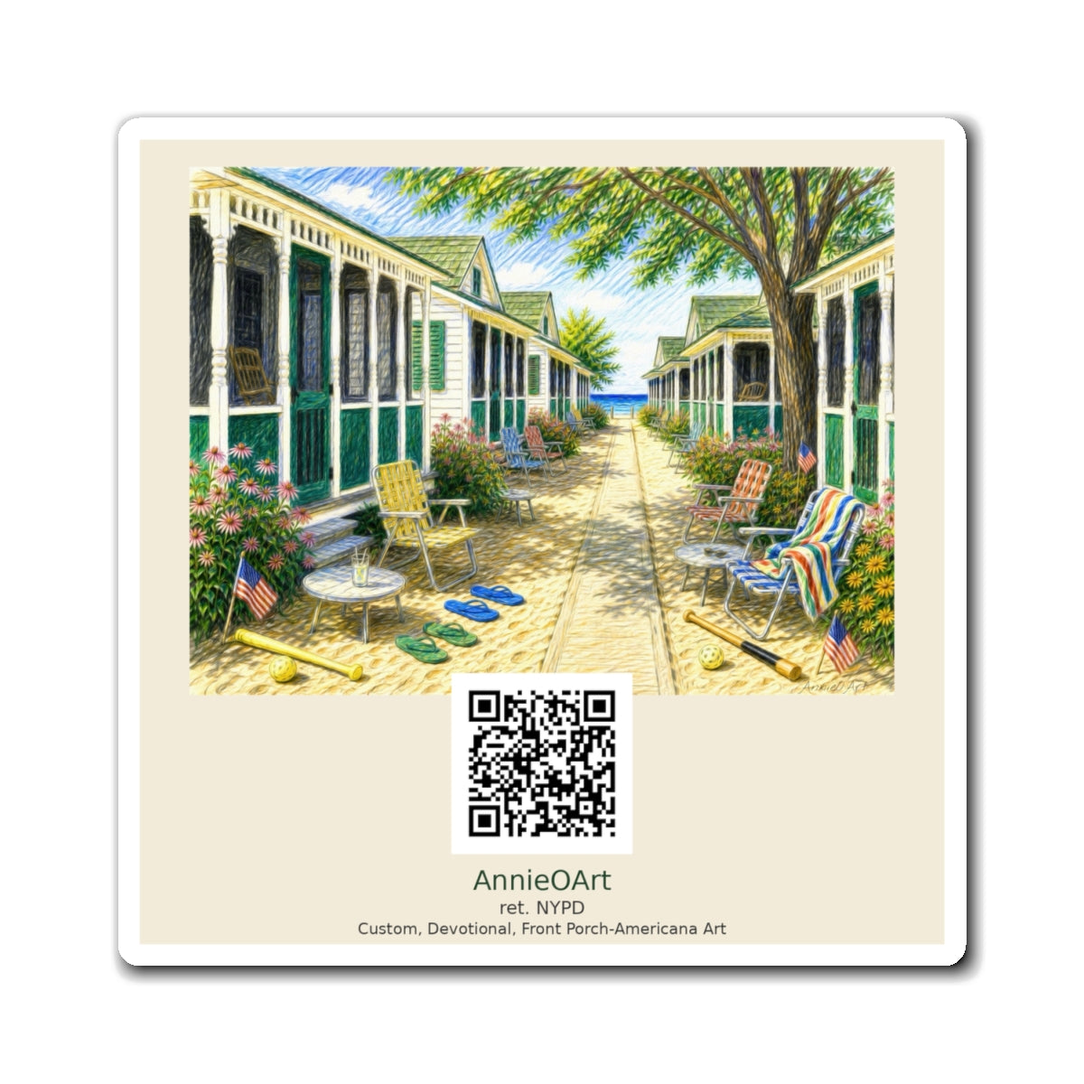 QR Code for AnnieOArt Shoppe —Beachfront Bungalow Path Refrigerator Magnet—