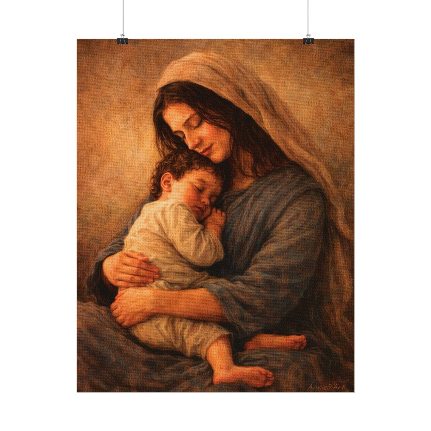 Madonna and Child Watercolor Poster — Textured Matte Religious Art Print