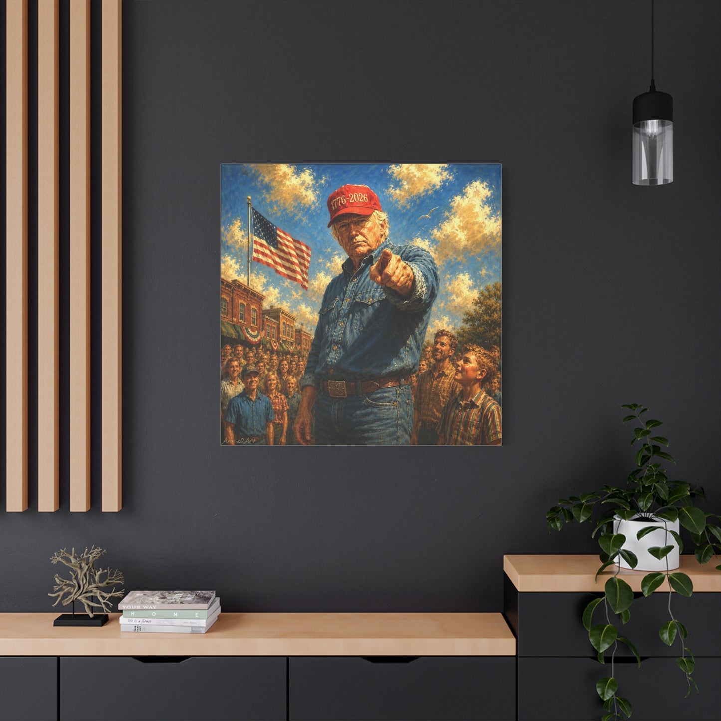 Trump Americana Patriotic Canvas Art - '1776-2026' Pointing Figure with American Flag
