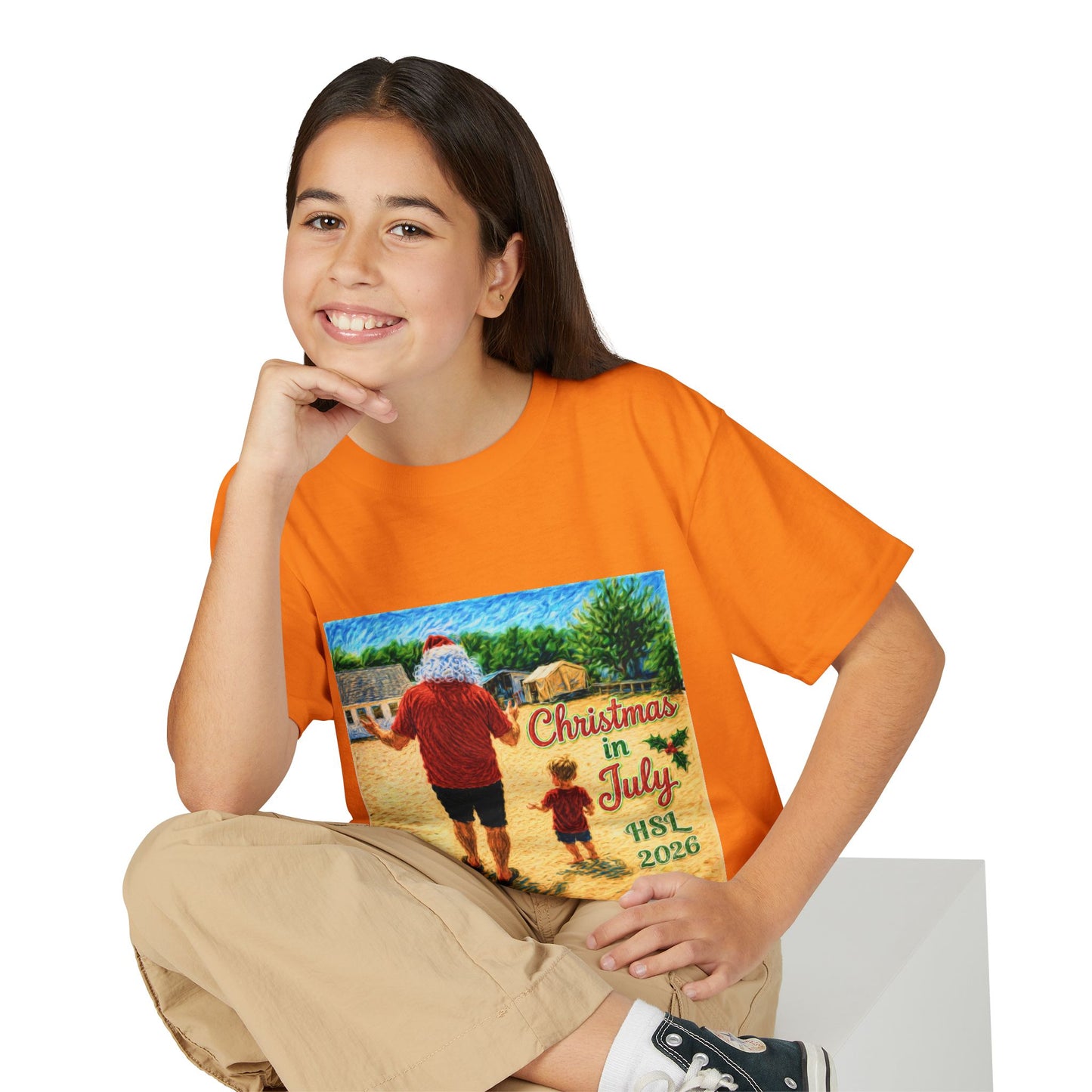 Youth T-Shirt — "Christmas in July" Beach Santa Kids Tee (HSL 2026)