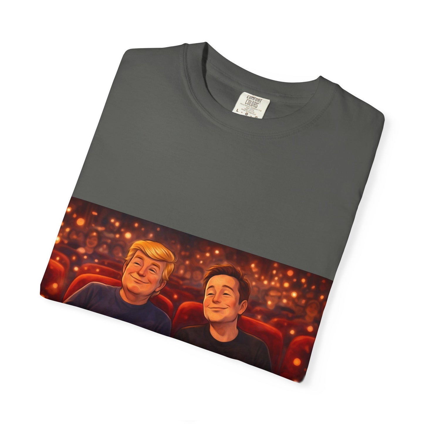 Trump & Elon—Movie Night Popcorn Tee — Cozy Cinematic Graphic T-Shirt