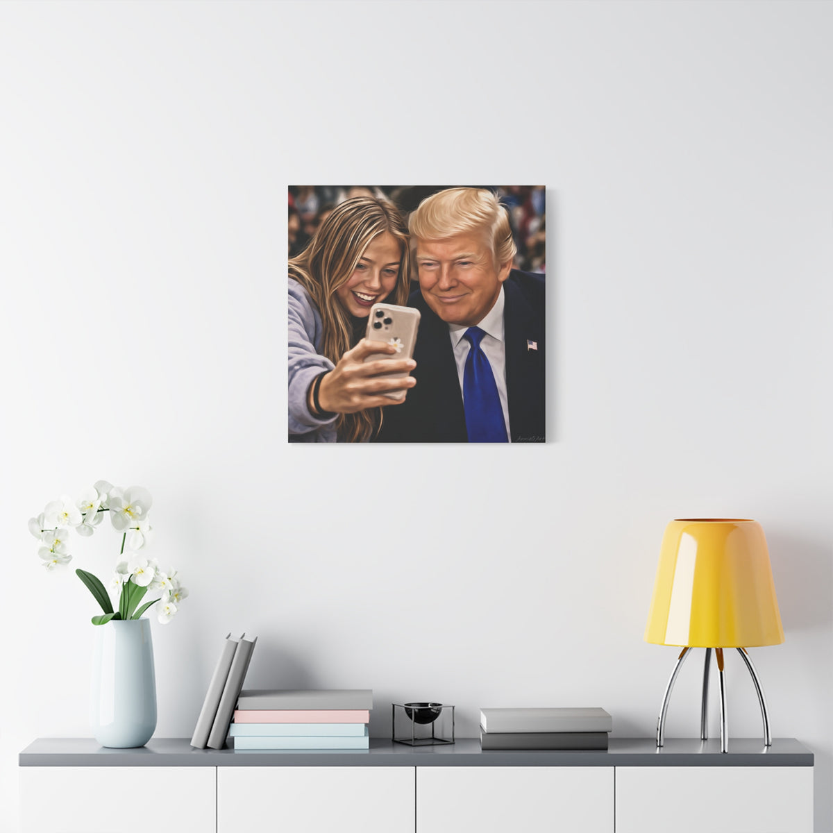 Trump Figure Selfie Matte Canvas Print