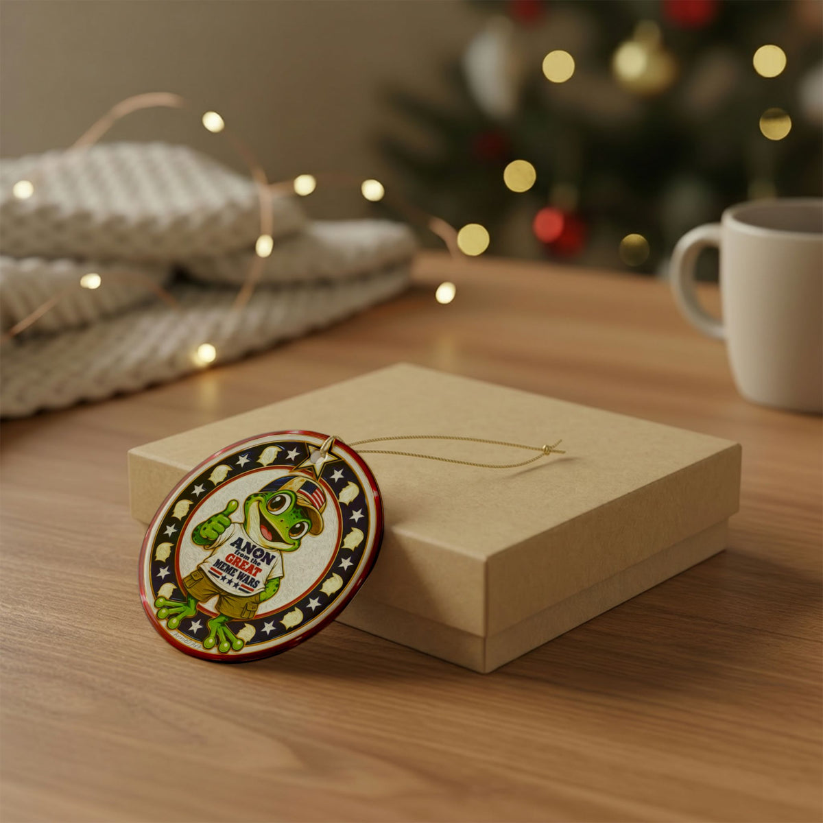 Ceramic Ornament — Frog 'Anon From the Great Meme Wars' Patriotic Holiday Decoration