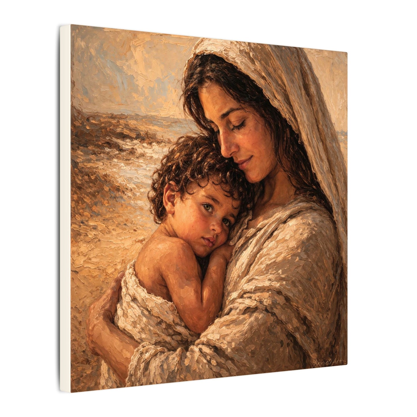 Mary and Jesus Matte Canvas Wall Art — Tender Embrace Spiritual Nursery Decor